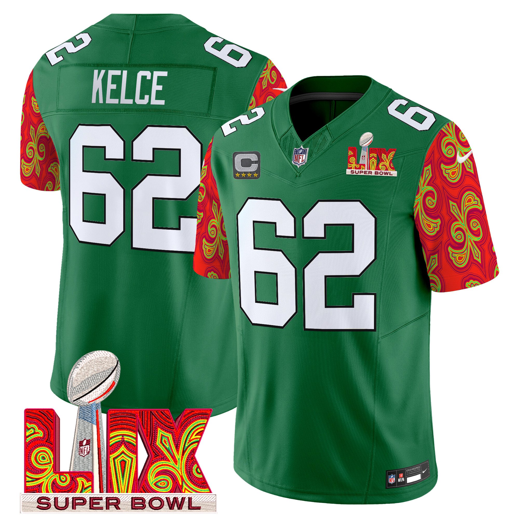 Men's Philadelphia Eagles Kelly Green Super Bowl LIX Style Vapor Limited Jersey - All Stitched - Image 12
