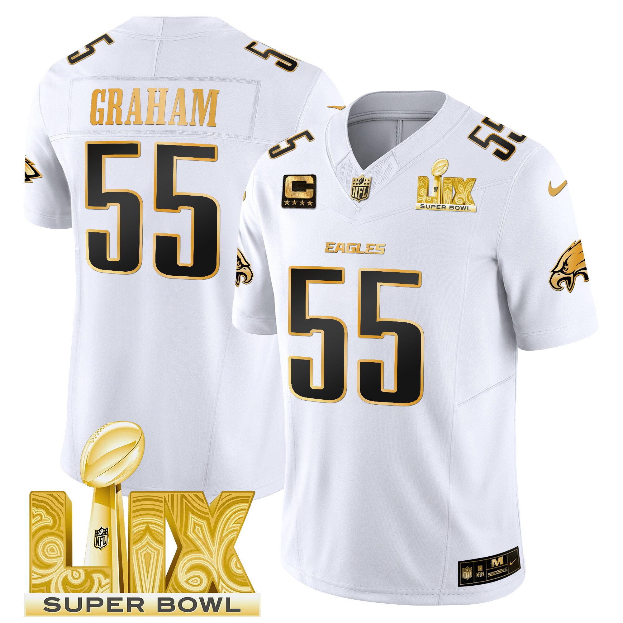 Men's Philadelphia Eagles Super Bowl LIX Patch Gold Vapor Limited Jersey - All Stitched - Image 16