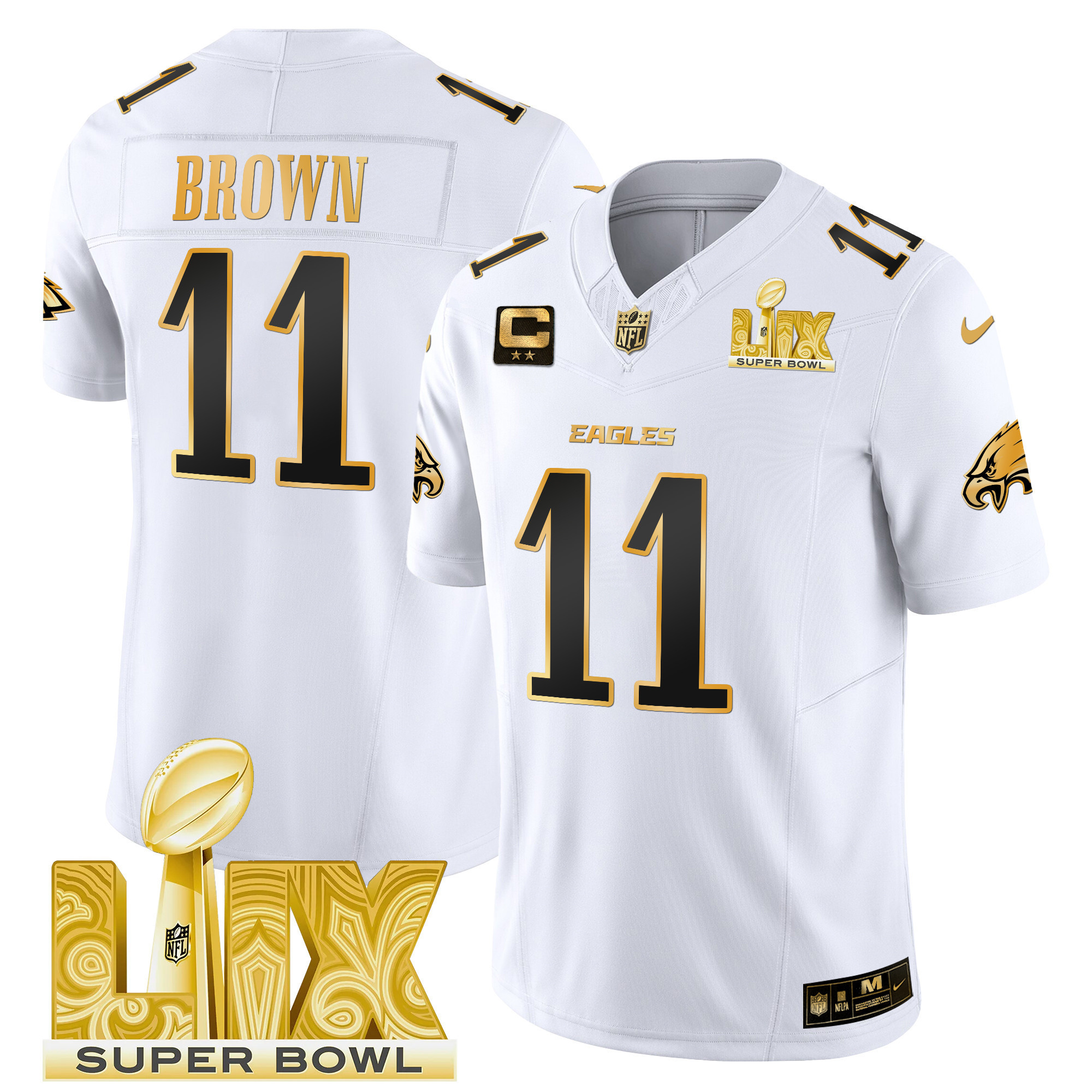 Men's Philadelphia Eagles Super Bowl LIX Patch Gold Vapor Limited Jersey - All Stitched - Image 18