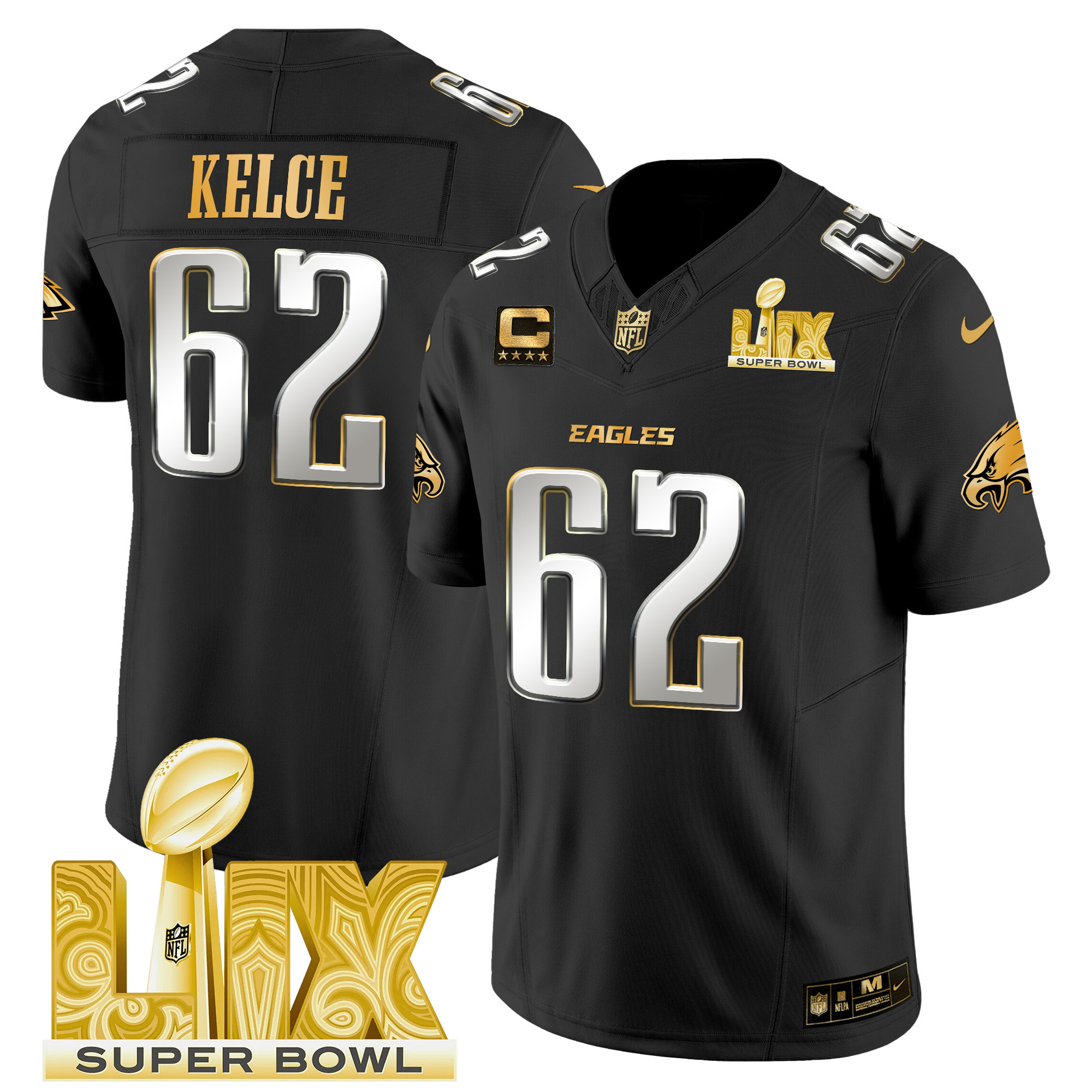 Men's Philadelphia Eagles Super Bowl LIX Patch Gold Vapor Limited Jersey - All Stitched - Image 31