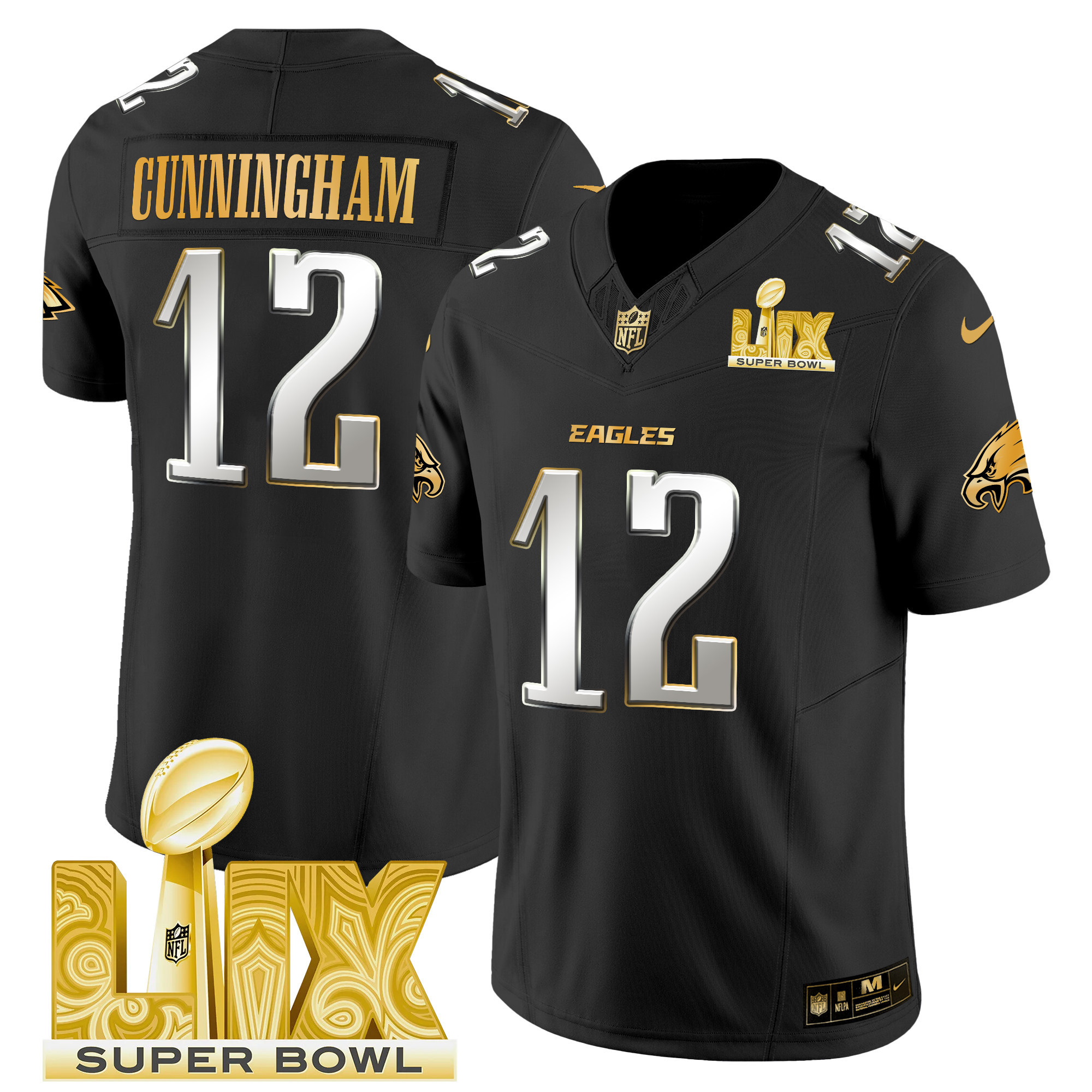 Men's Philadelphia Eagles Super Bowl LIX Patch Gold Vapor Limited Jersey - All Stitched - Image 33