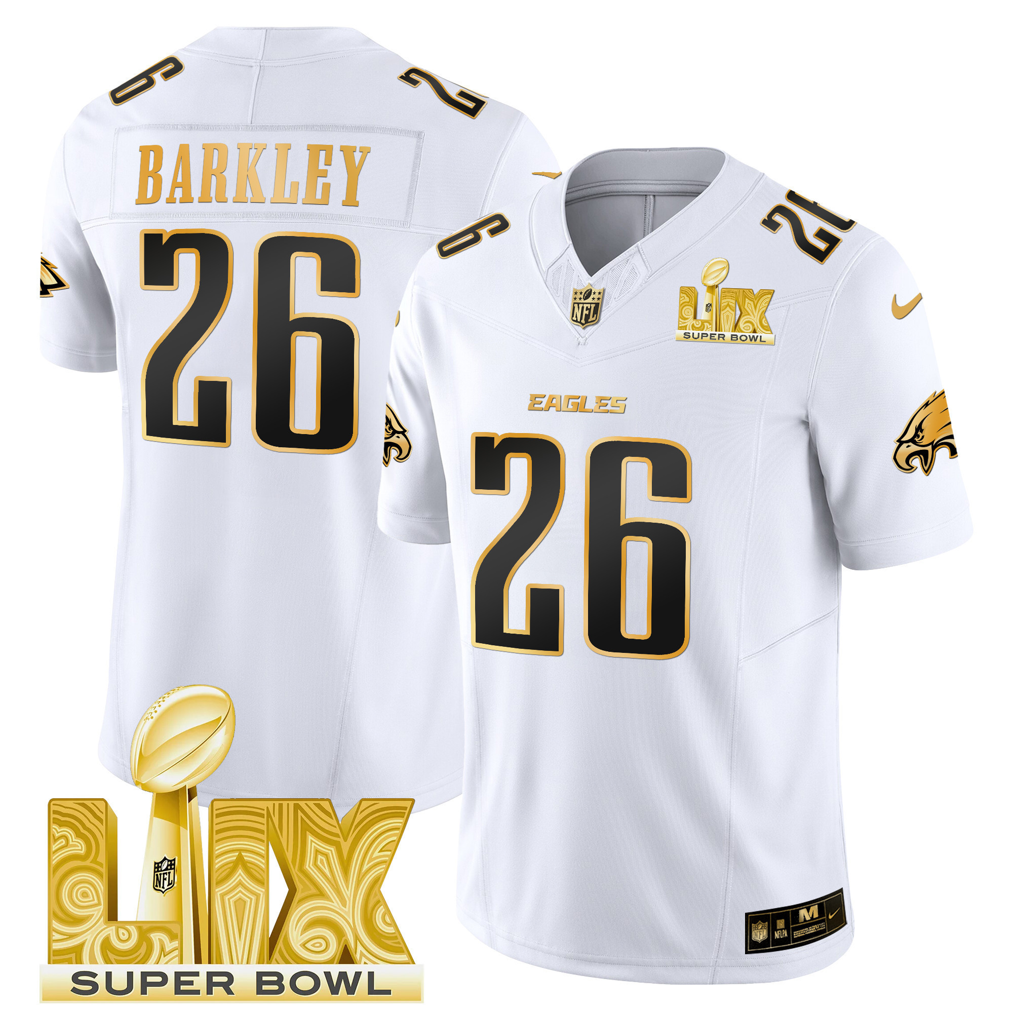 Men's Philadelphia Eagles Super Bowl LIX Patch Gold Vapor Limited Jersey - All Stitched - Image 10