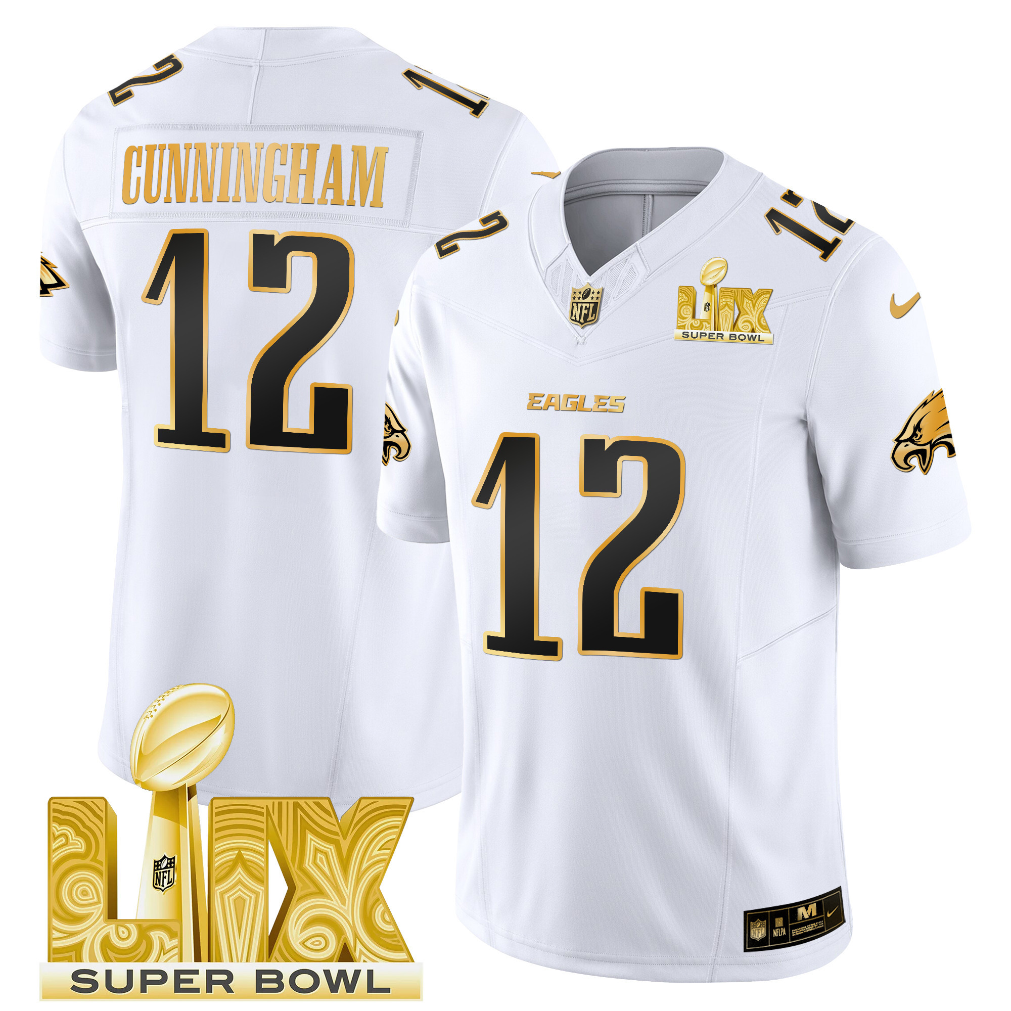 Men's Philadelphia Eagles Super Bowl LIX Patch Gold Vapor Limited Jersey - All Stitched - Image 15