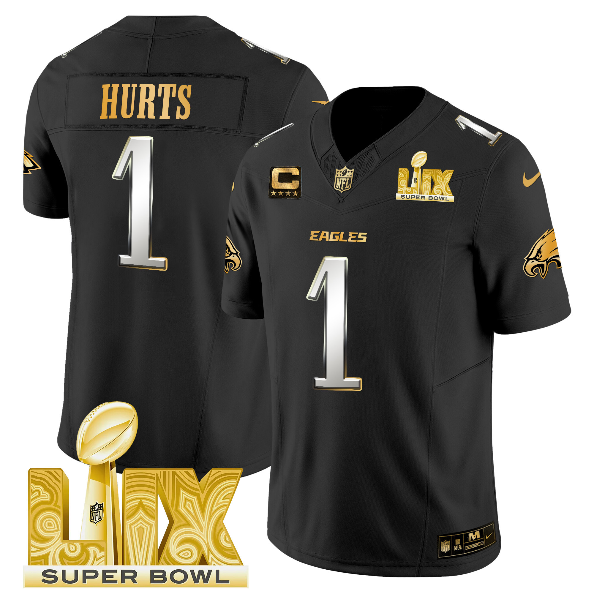 Men's Philadelphia Eagles Super Bowl LIX Patch Gold Vapor Limited Jersey - All Stitched - Image 30