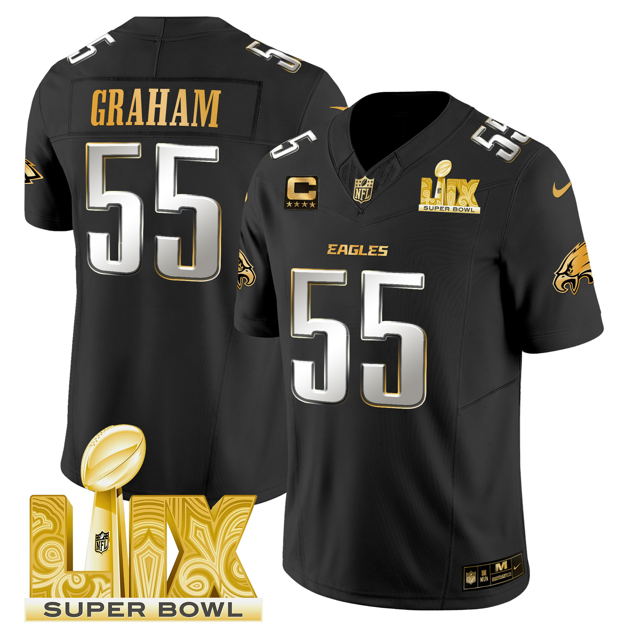 Men's Philadelphia Eagles Super Bowl LIX Patch Gold Vapor Limited Jersey - All Stitched - Image 34