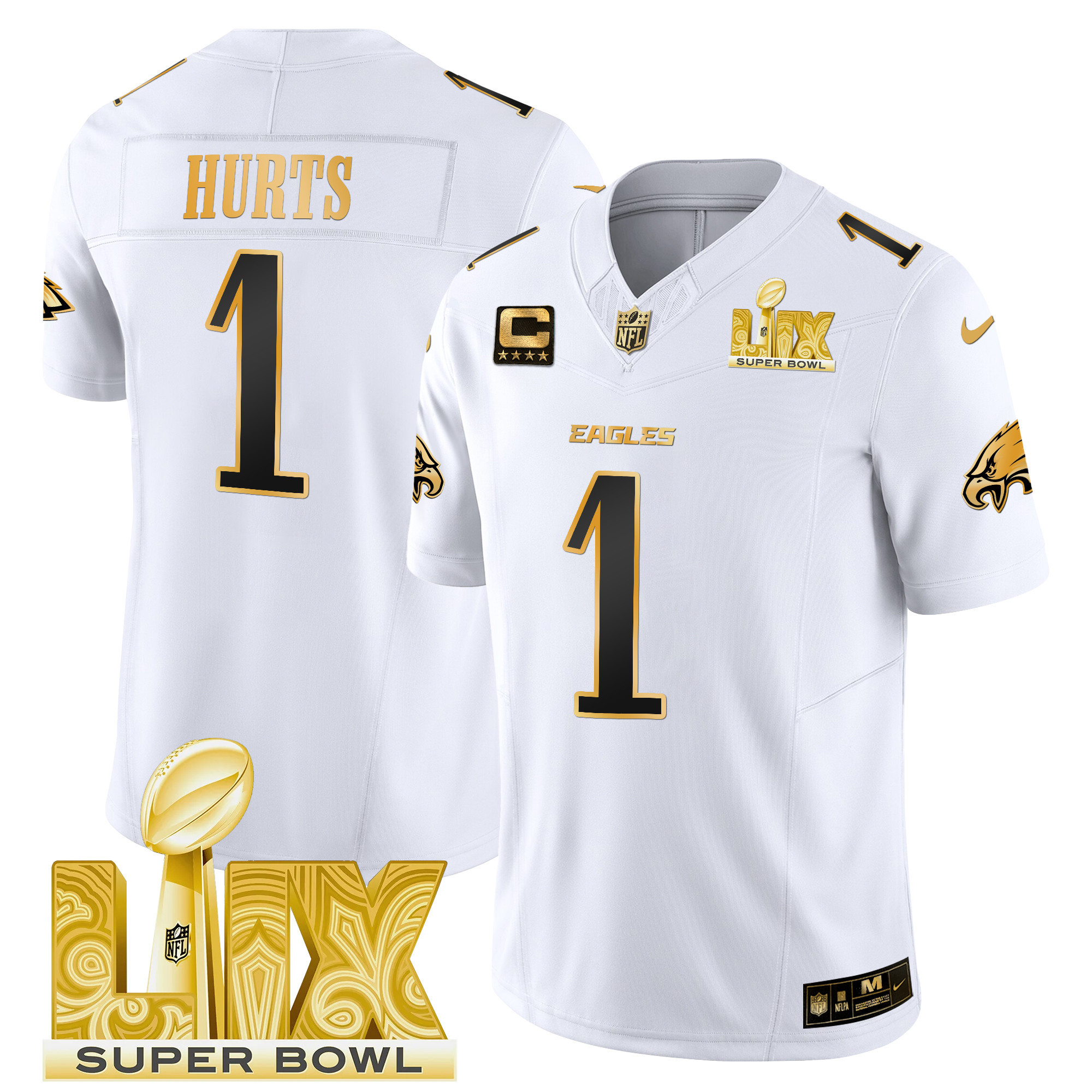 Men's Philadelphia Eagles Super Bowl LIX Patch Gold Vapor Limited Jersey - All Stitched - Image 12