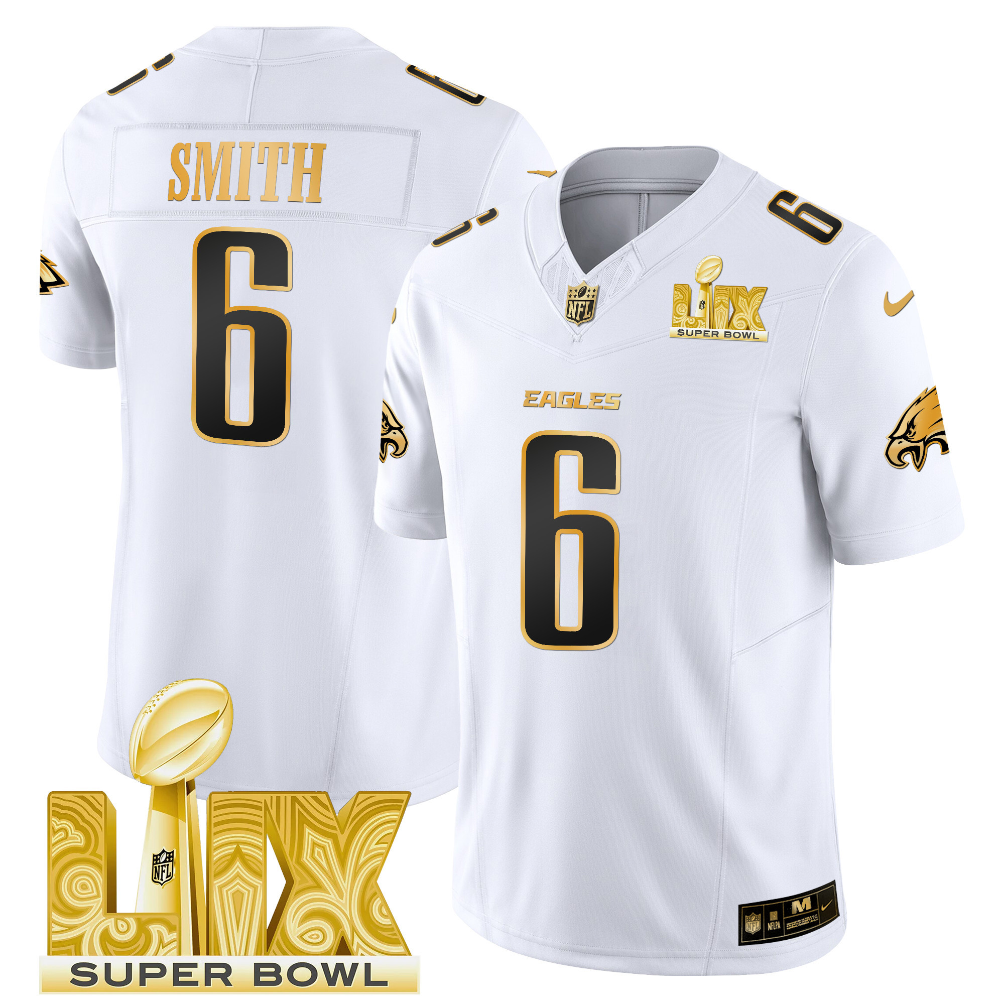 Men's Philadelphia Eagles Super Bowl LIX Patch Gold Vapor Limited Jersey - All Stitched - Image 14