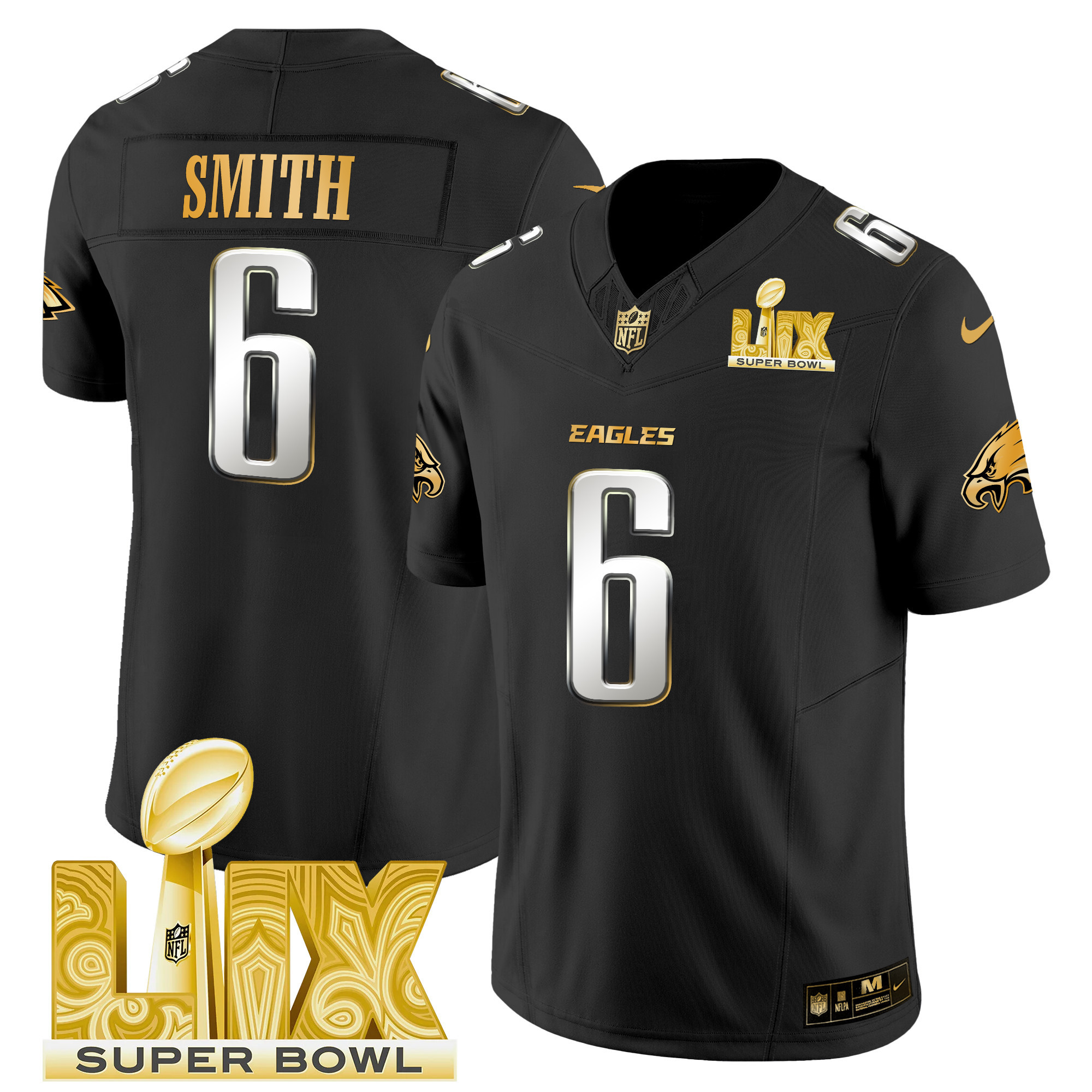 Men's Philadelphia Eagles Super Bowl LIX Patch Gold Vapor Limited Jersey - All Stitched - Image 32