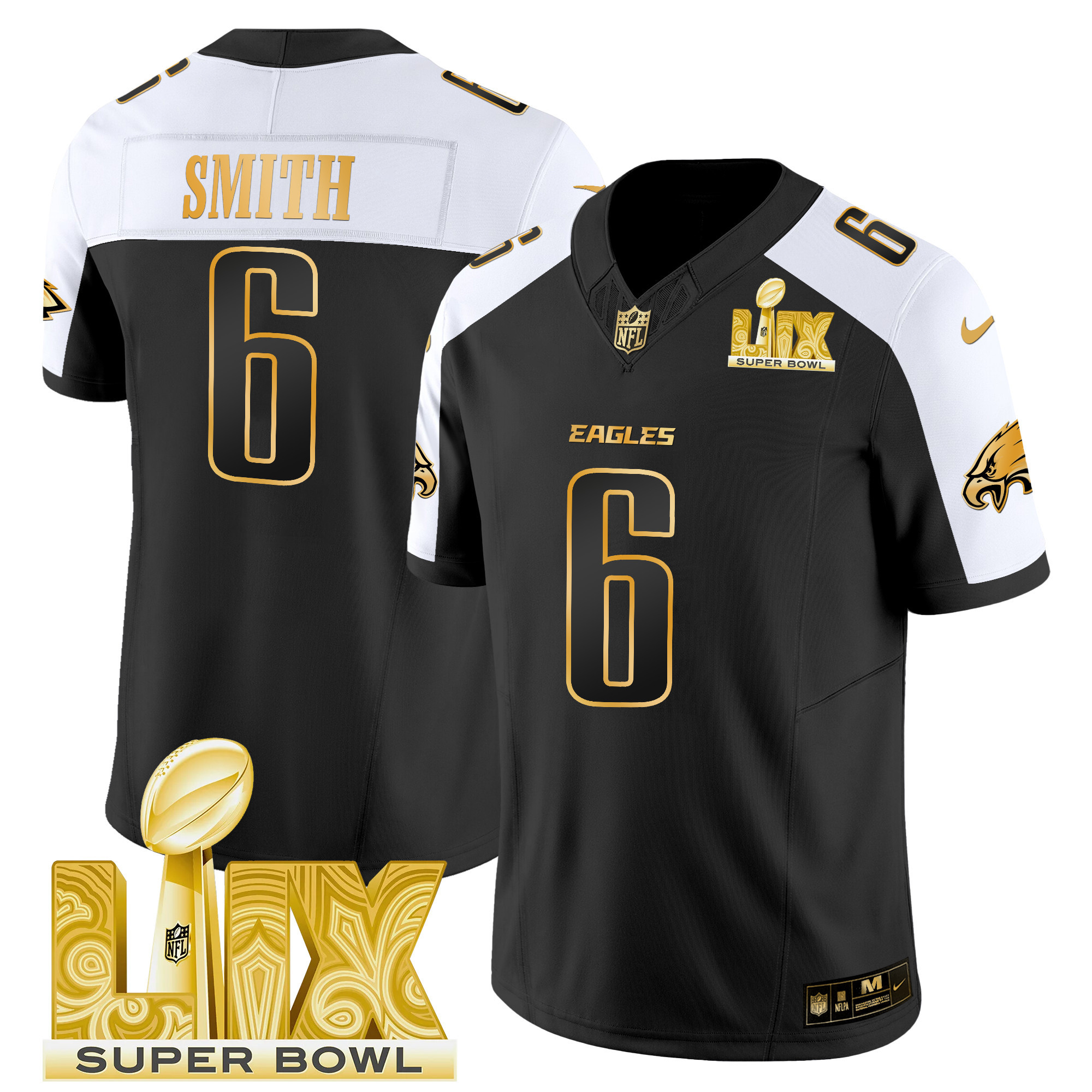 Men's Philadelphia Eagles Super Bowl LIX Patch Gold Vapor Limited Jersey - All Stitched - Image 5