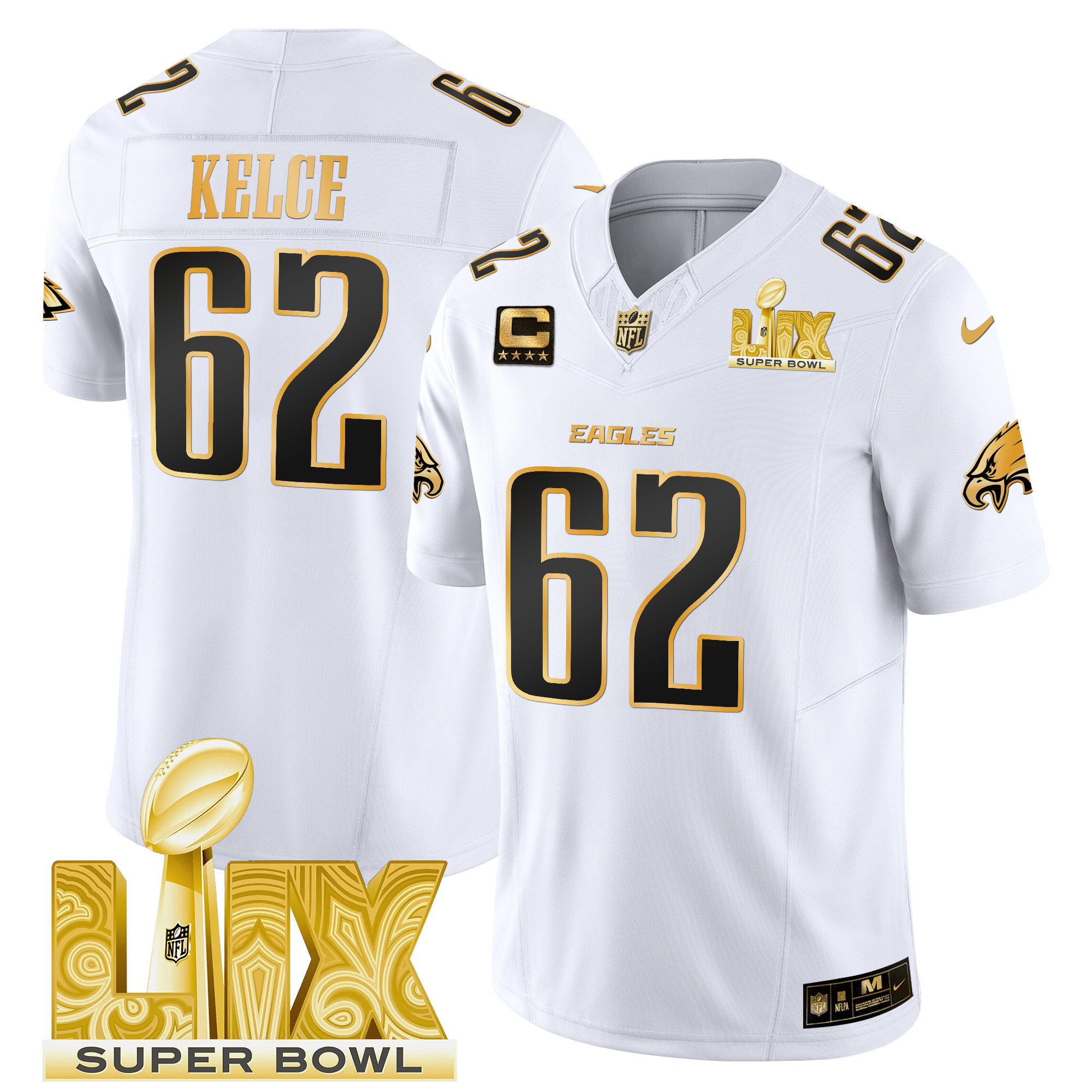 Men's Philadelphia Eagles Super Bowl LIX Patch Gold Vapor Limited Jersey - All Stitched - Image 13