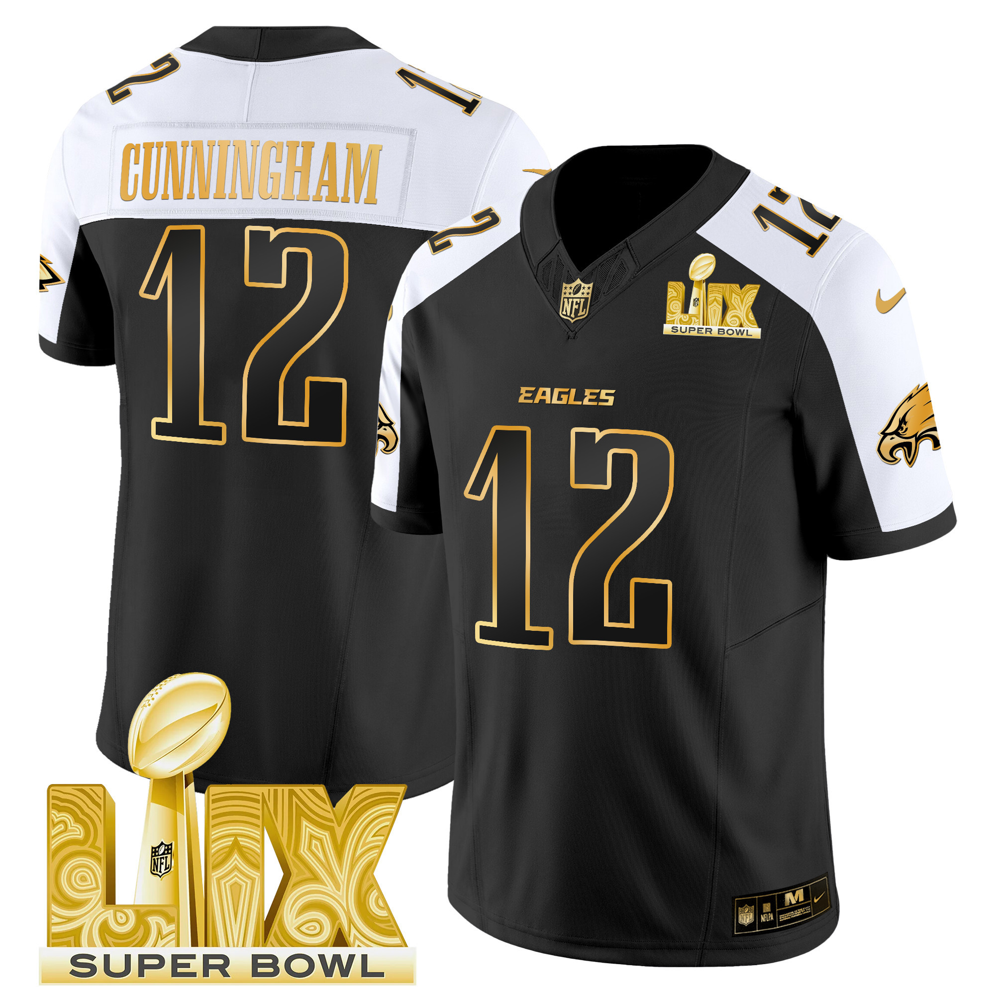 Men's Philadelphia Eagles Super Bowl LIX Patch Gold Vapor Limited Jersey - All Stitched - Image 6
