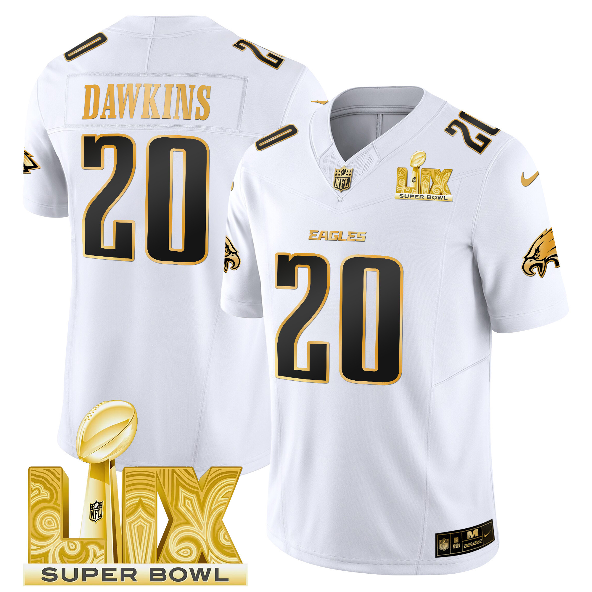 Men's Philadelphia Eagles Super Bowl LIX Patch Gold Vapor Limited Jersey - All Stitched - Image 17