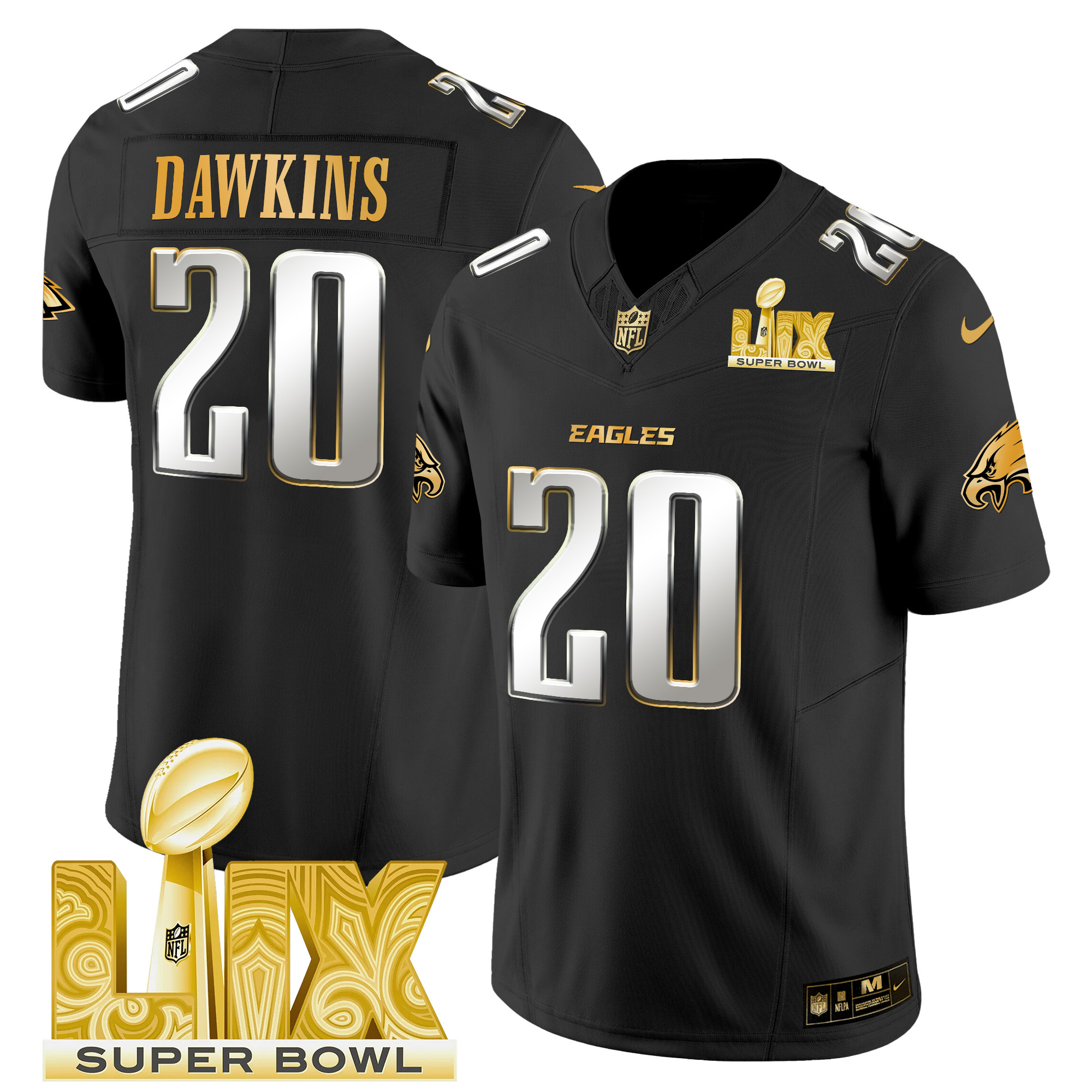 Men's Philadelphia Eagles Super Bowl LIX Patch Gold Vapor Limited Jersey - All Stitched - Image 35