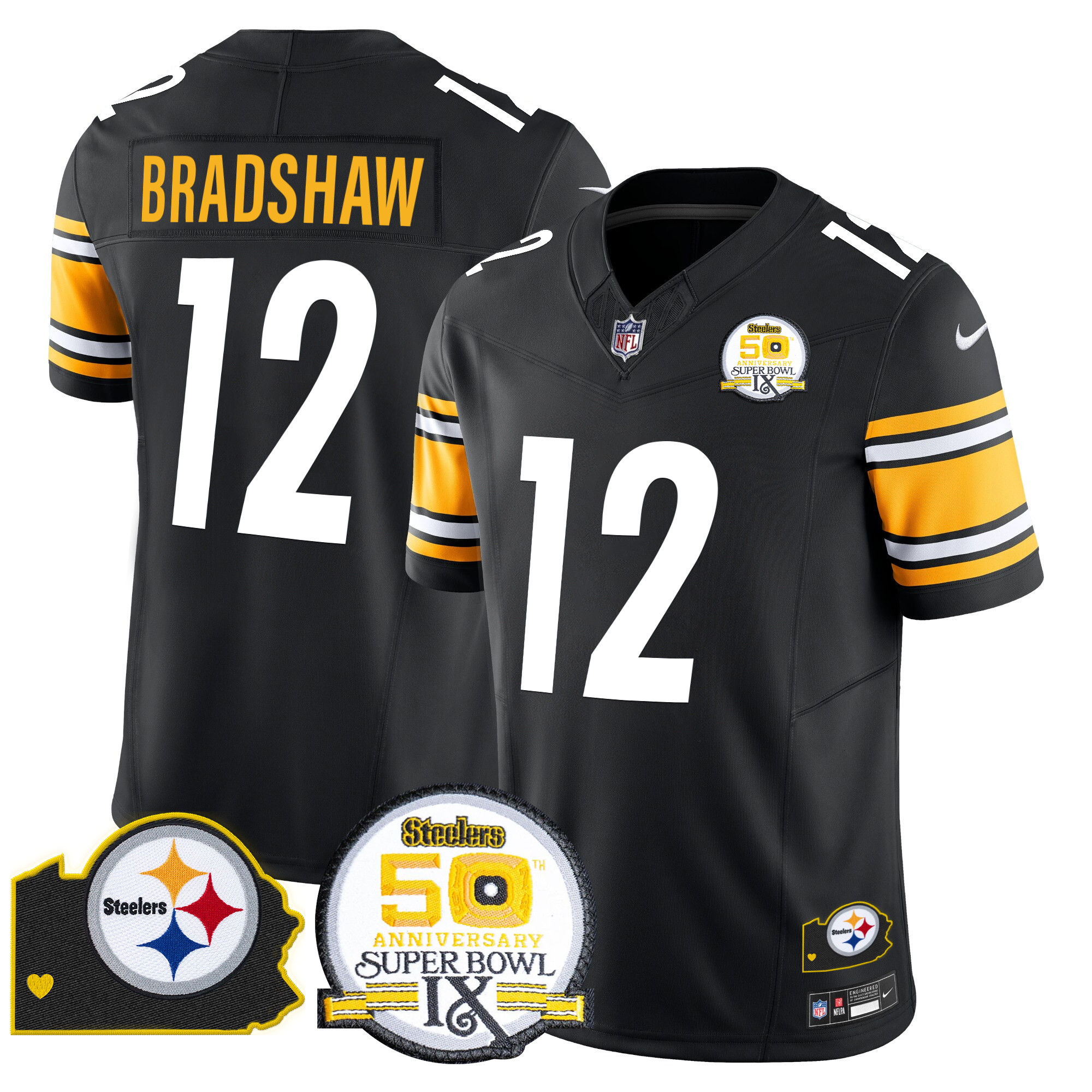 Men's Pittsburgh Steelers 50th Anniversary Of Super Bowl IX & Map Patch Vapor Limited Jersey - All Stitched - Image 24