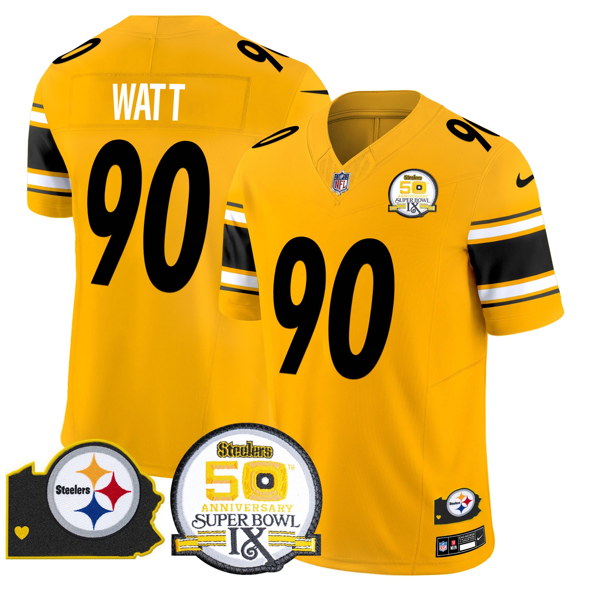 Men's Pittsburgh Steelers 50th Anniversary Of Super Bowl IX & Map Patch Vapor Limited Jersey - All Stitched - Image 38
