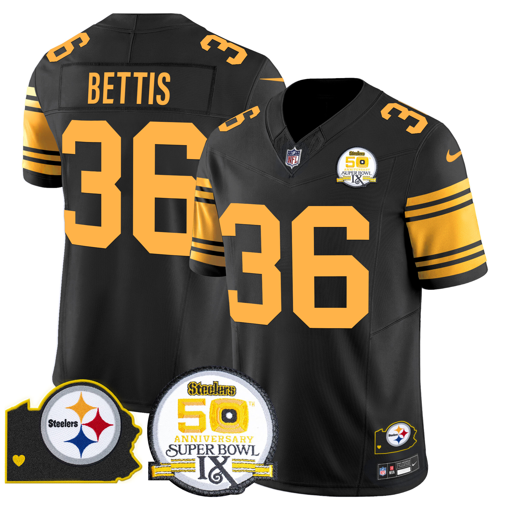 Men's Pittsburgh Steelers 50th Anniversary Of Super Bowl IX & Map Patch Vapor Limited Jersey - All Stitched - Image 53
