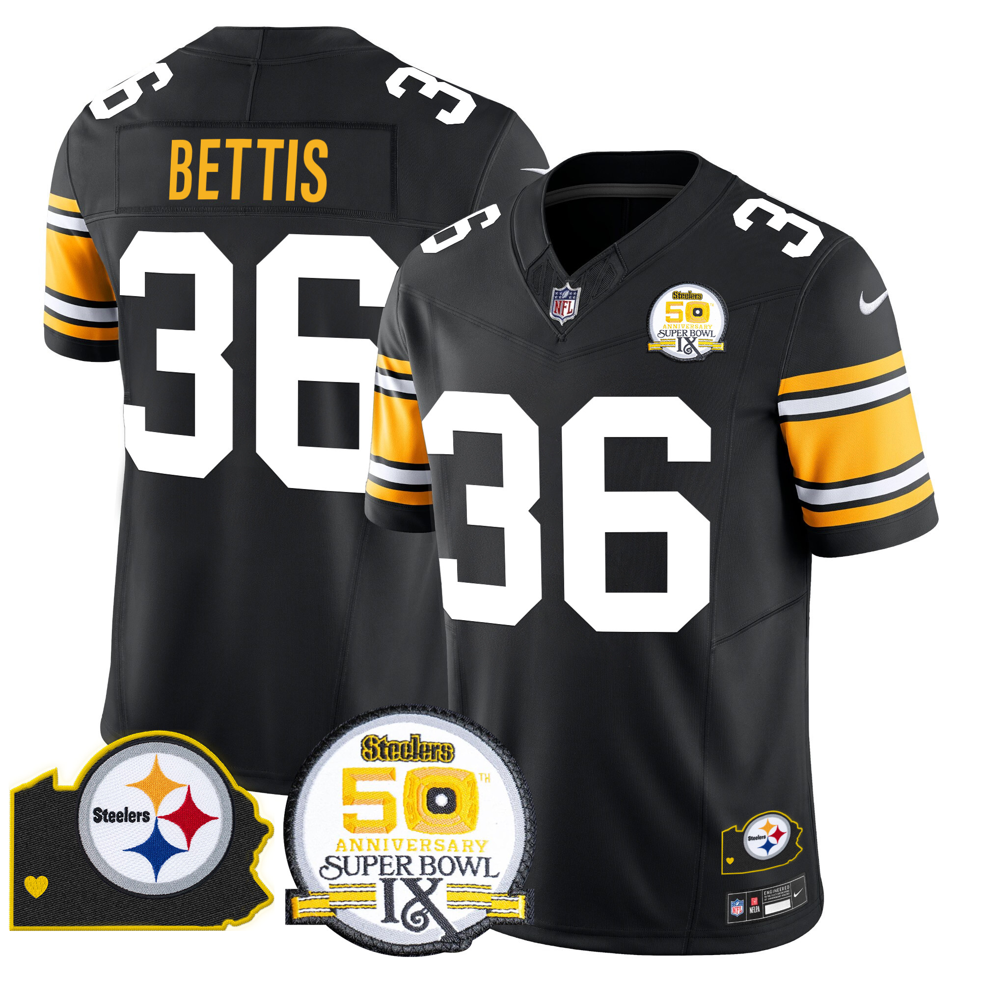 Men's Pittsburgh Steelers 50th Anniversary Of Super Bowl IX & Map Patch Vapor Limited Jersey - All Stitched - Image 8