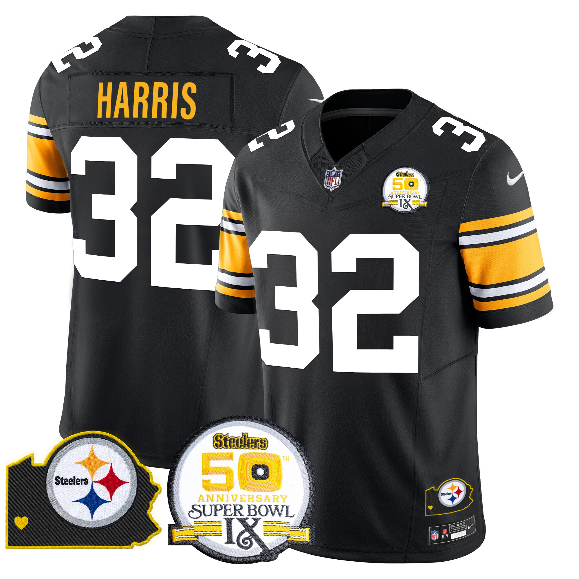 Men's Pittsburgh Steelers 50th Anniversary Of Super Bowl IX & Map Patch Vapor Limited Jersey - All Stitched - Image 7