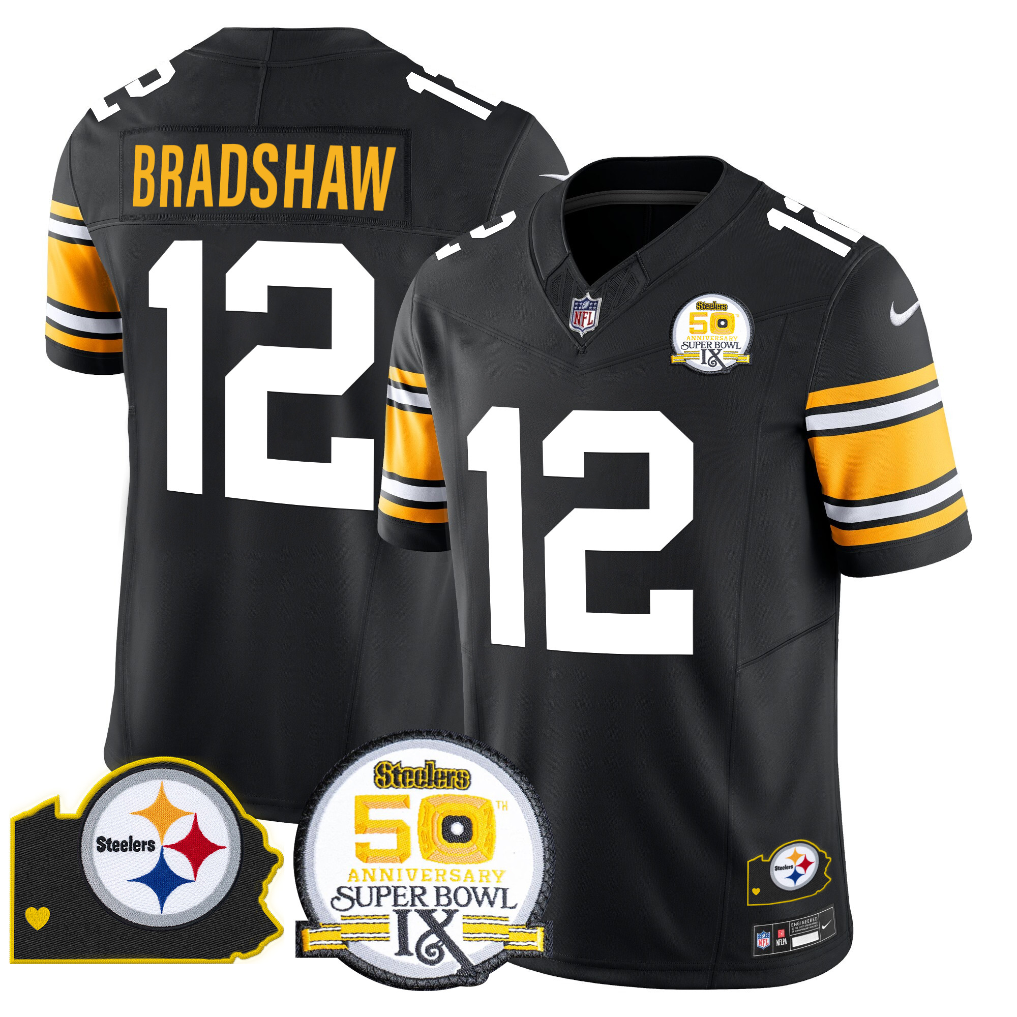 Men's Pittsburgh Steelers 50th Anniversary Of Super Bowl IX & Map Patch Vapor Limited Jersey - All Stitched - Image 6