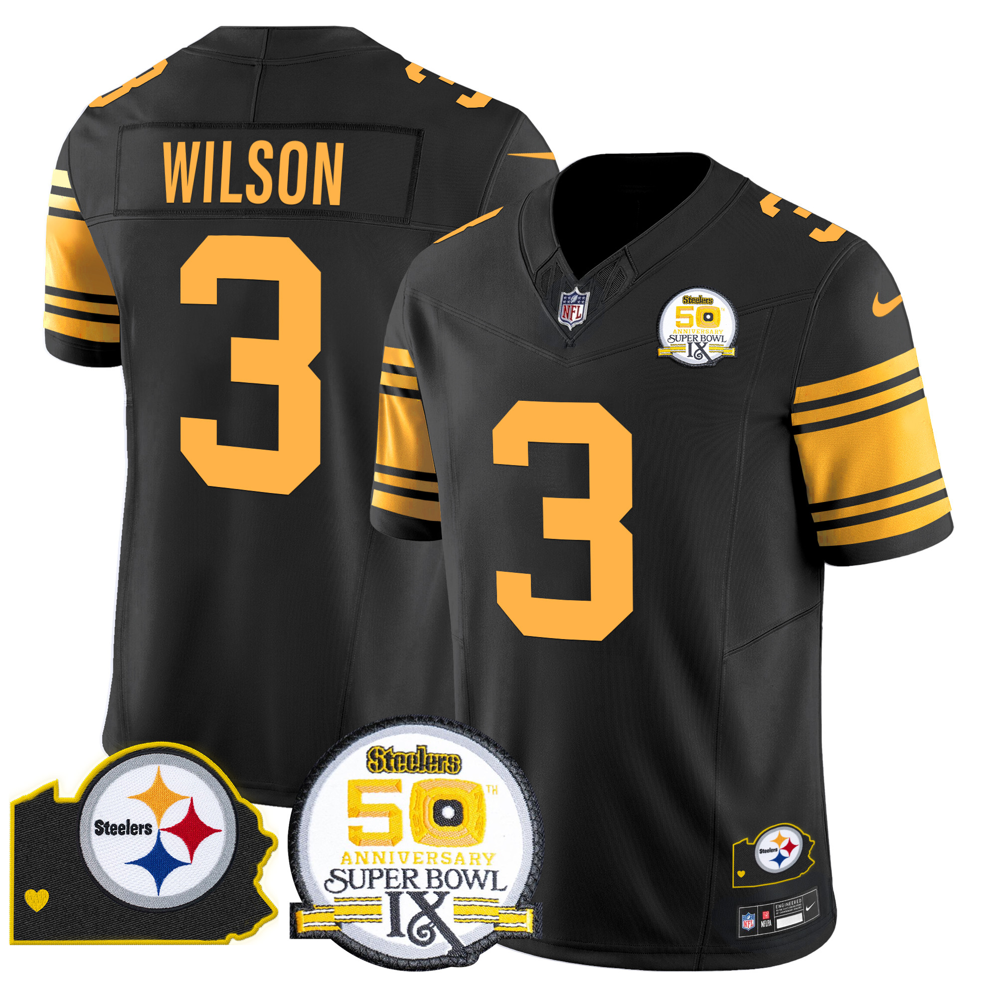 Men's Pittsburgh Steelers 50th Anniversary Of Super Bowl IX & Map Patch Vapor Limited Jersey - All Stitched - Image 54