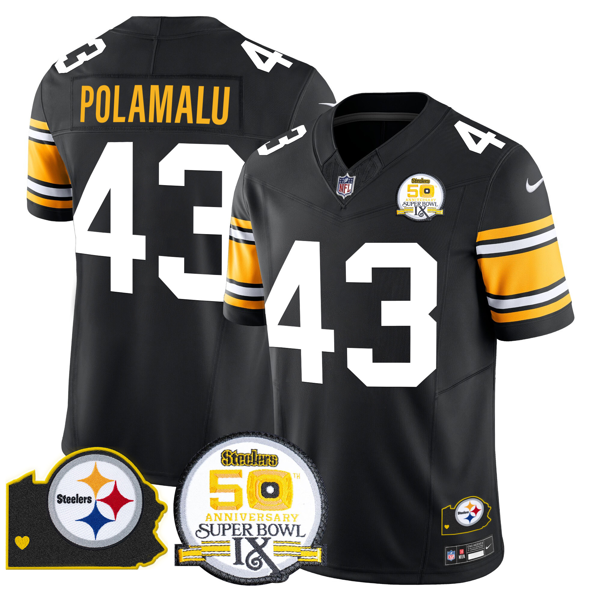 Men's Pittsburgh Steelers 50th Anniversary Of Super Bowl IX & Map Patch Vapor Limited Jersey - All Stitched - Image 5