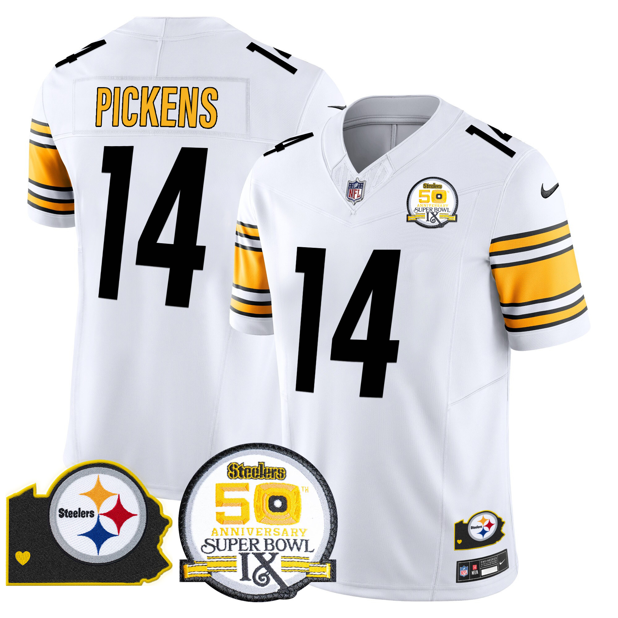 Men's Pittsburgh Steelers 50th Anniversary Of Super Bowl IX & Map Patch Vapor Limited Jersey - All Stitched - Image 30
