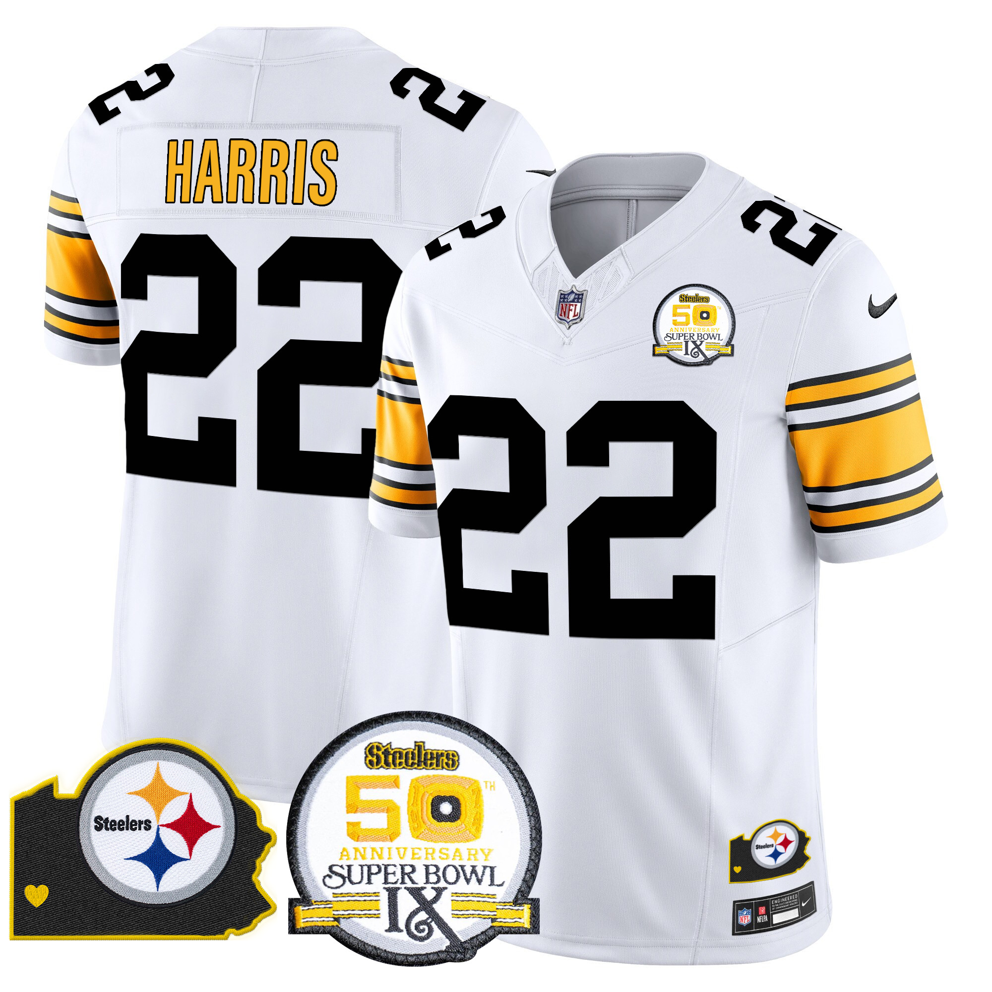 Men's Pittsburgh Steelers 50th Anniversary Of Super Bowl IX & Map Patch Vapor Limited Jersey - All Stitched - Image 13