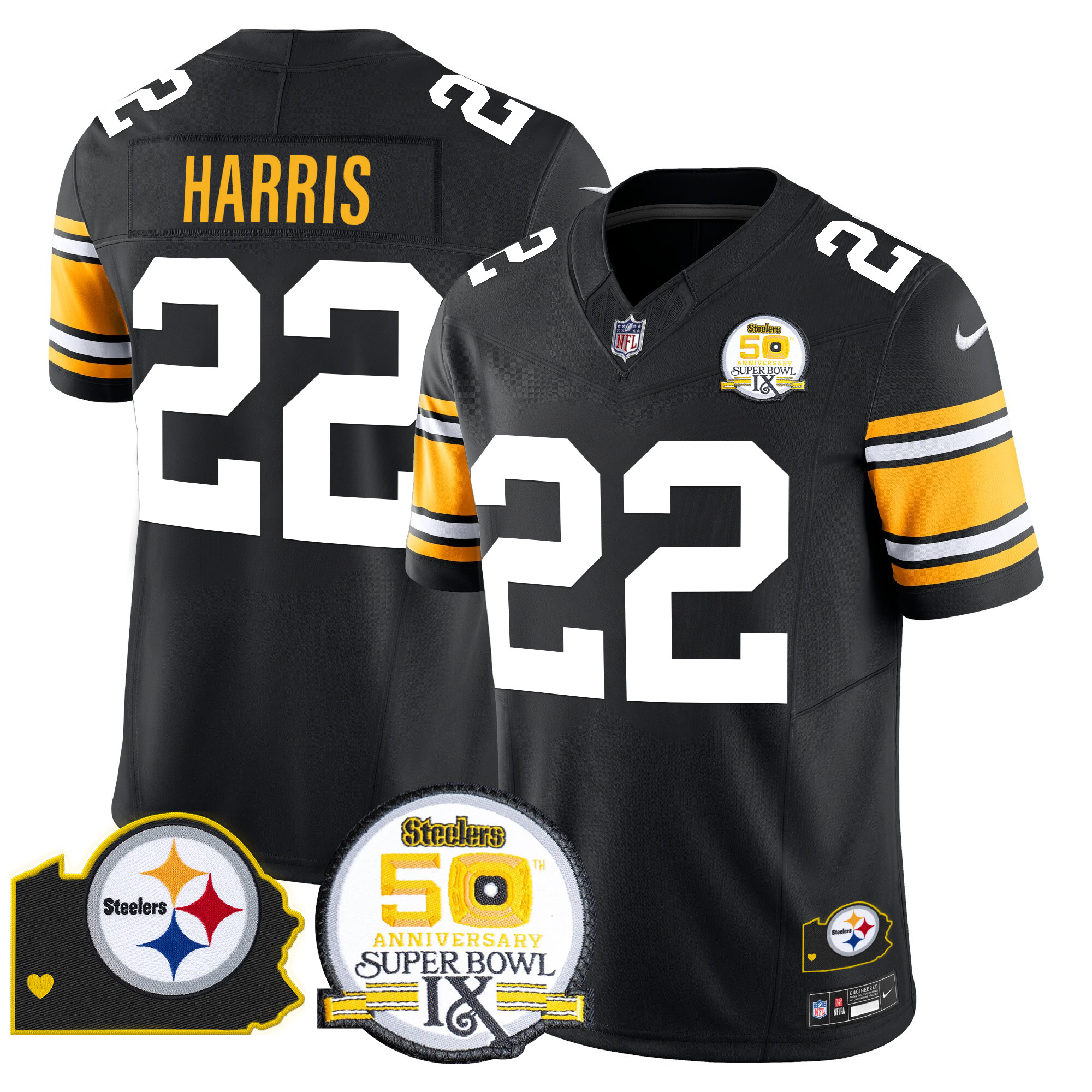 Men's Pittsburgh Steelers 50th Anniversary Of Super Bowl IX & Map Patch Vapor Limited Jersey - All Stitched - Image 4