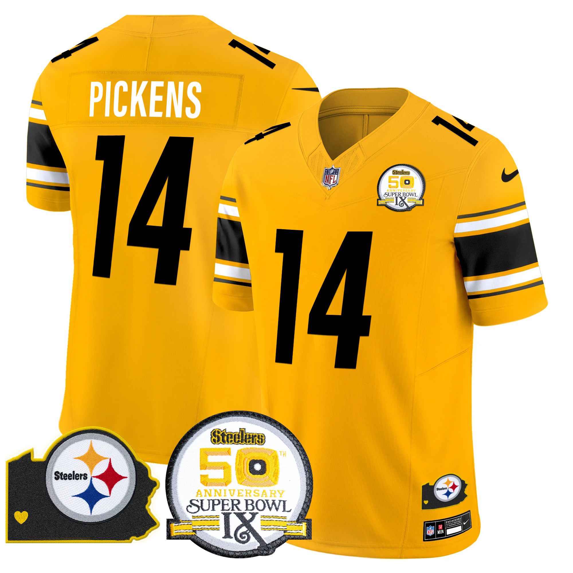 Men's Pittsburgh Steelers 50th Anniversary Of Super Bowl IX & Map Patch Vapor Limited Jersey - All Stitched - Image 39
