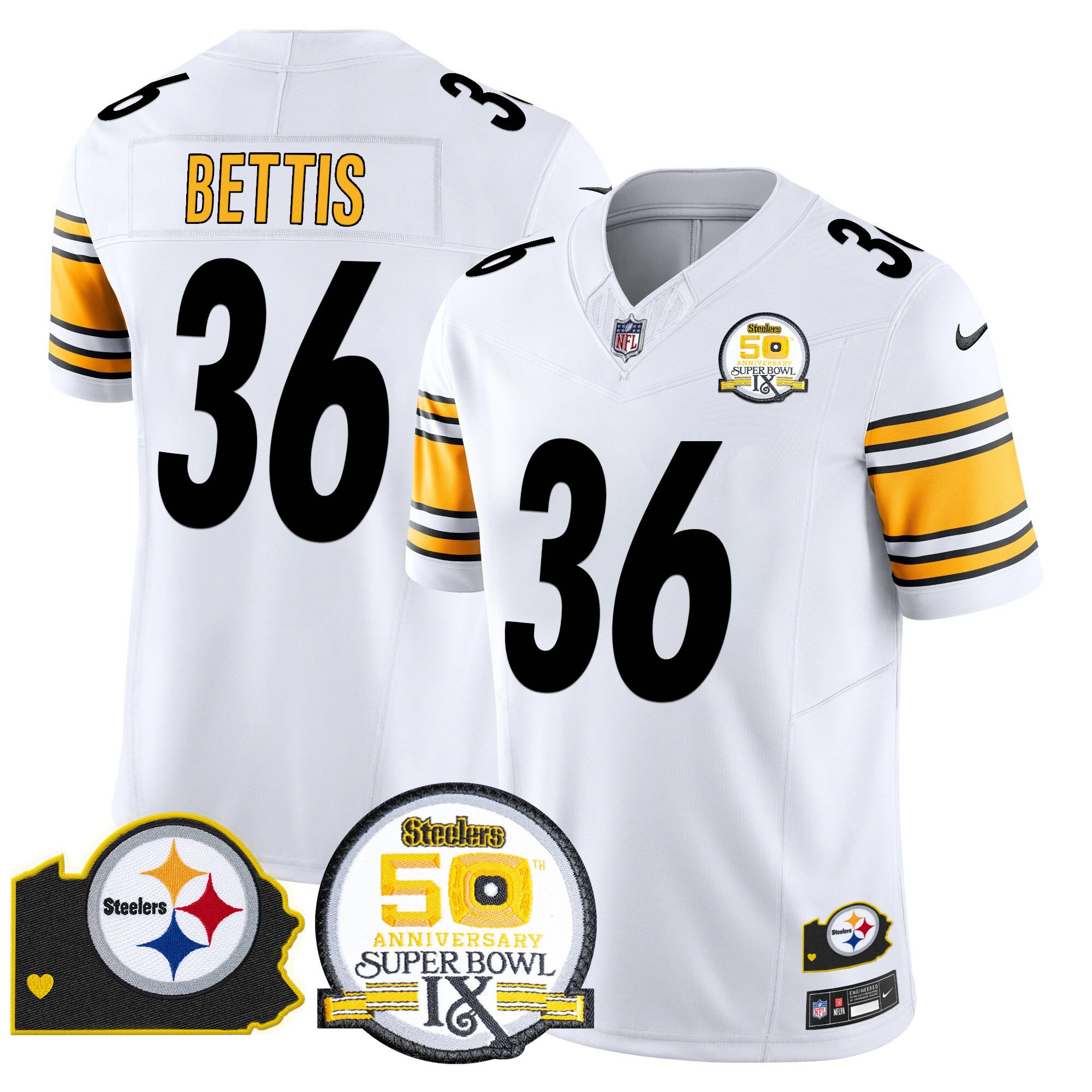 Men's Pittsburgh Steelers 50th Anniversary Of Super Bowl IX & Map Patch Vapor Limited Jersey - All Stitched - Image 35