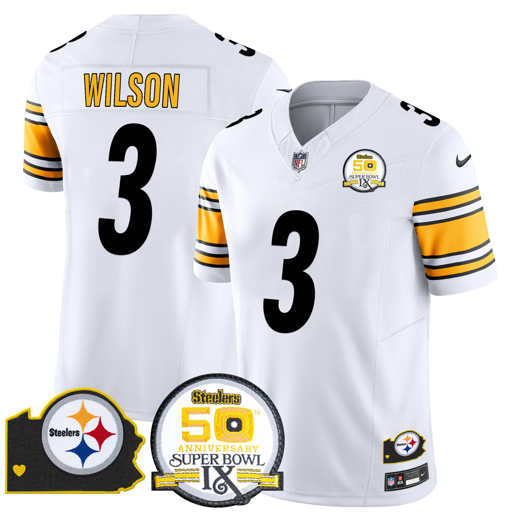 Men's Pittsburgh Steelers 50th Anniversary Of Super Bowl IX & Map Patch Vapor Limited Jersey - All Stitched - Image 36