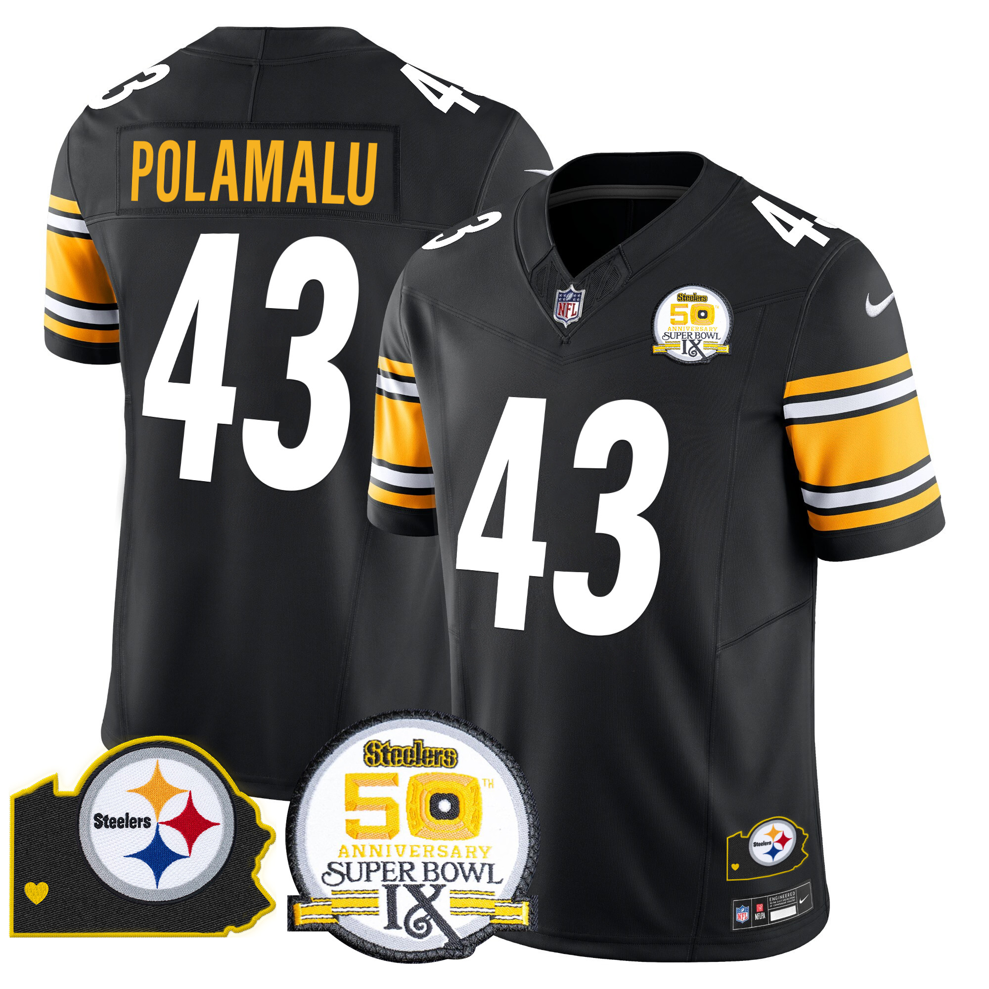 Men's Pittsburgh Steelers 50th Anniversary Of Super Bowl IX & Map Patch Vapor Limited Jersey - All Stitched - Image 23