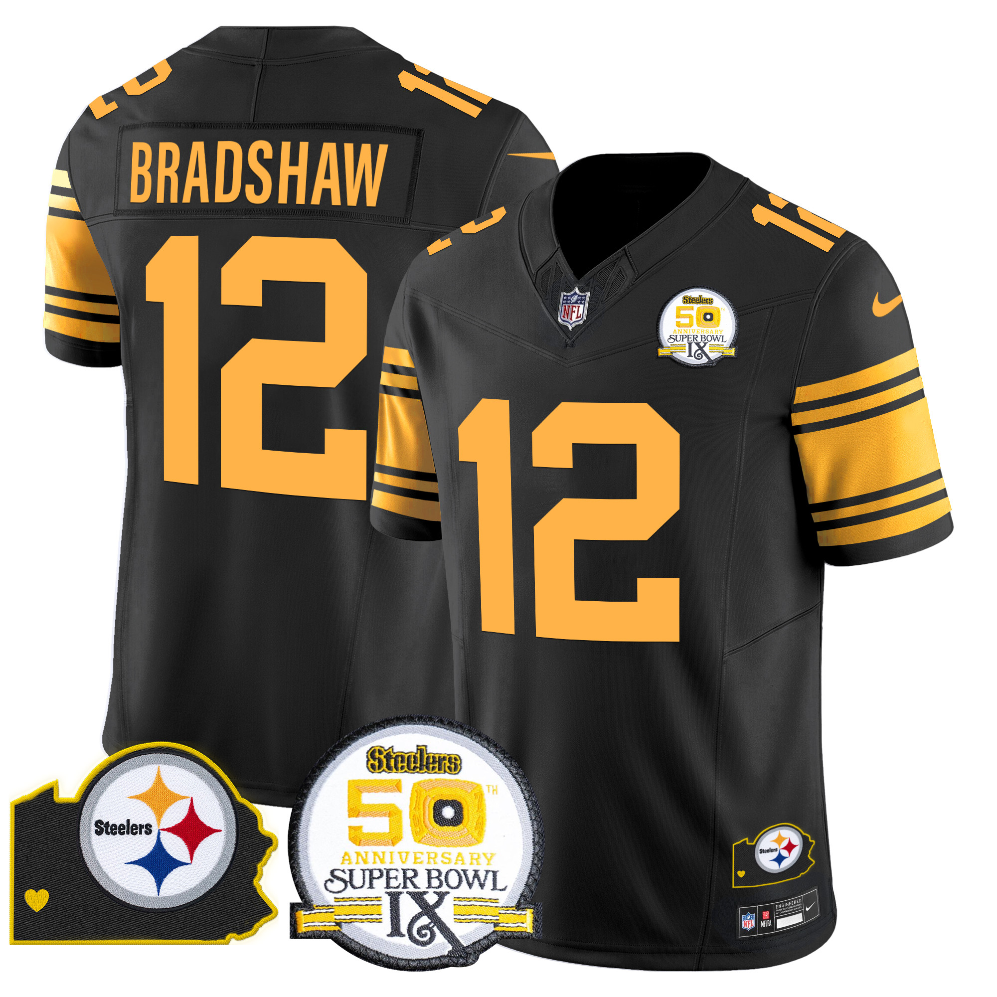 Men's Pittsburgh Steelers 50th Anniversary Of Super Bowl IX & Map Patch Vapor Limited Jersey - All Stitched - Image 51