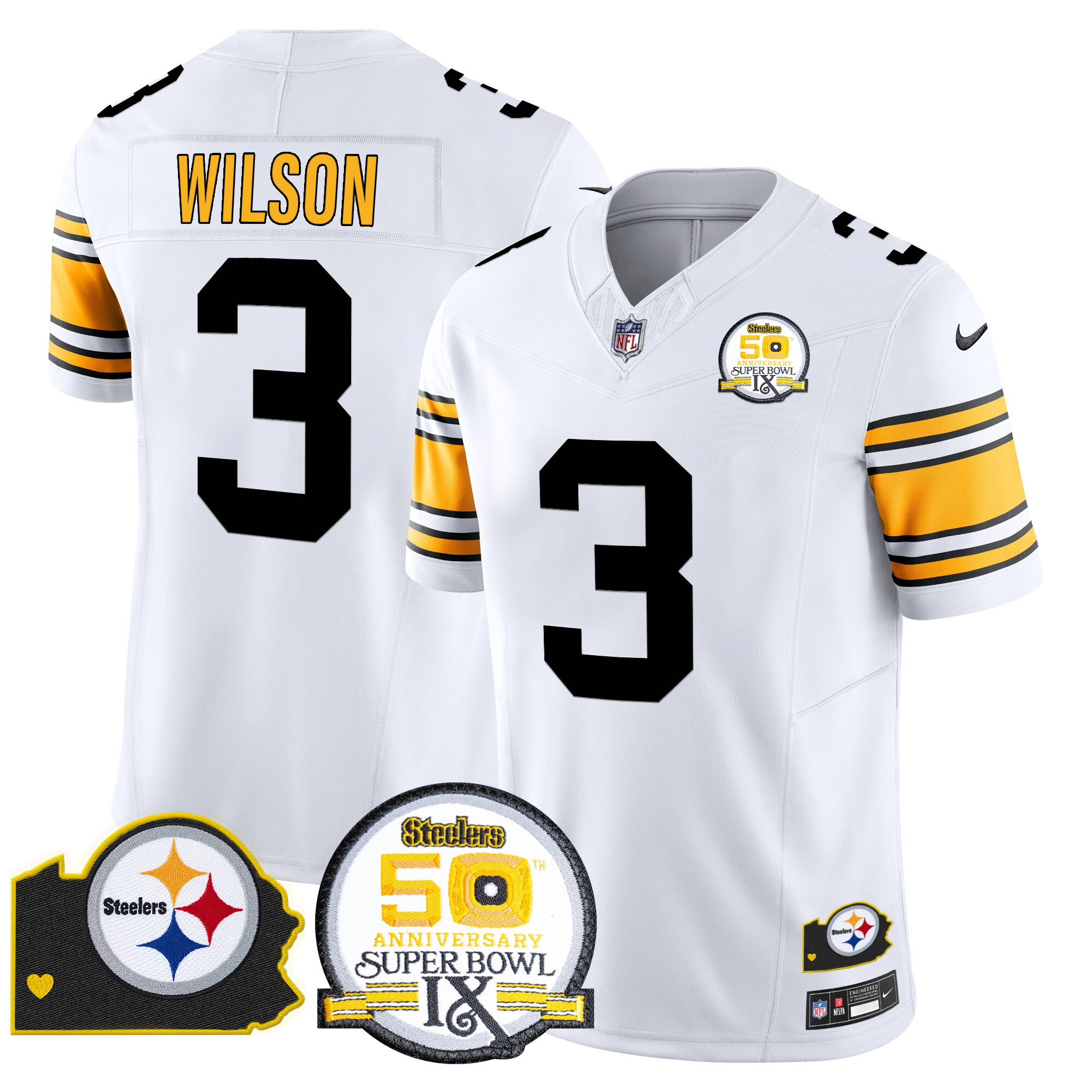 Men's Pittsburgh Steelers 50th Anniversary Of Super Bowl IX & Map Patch Vapor Limited Jersey - All Stitched - Image 18