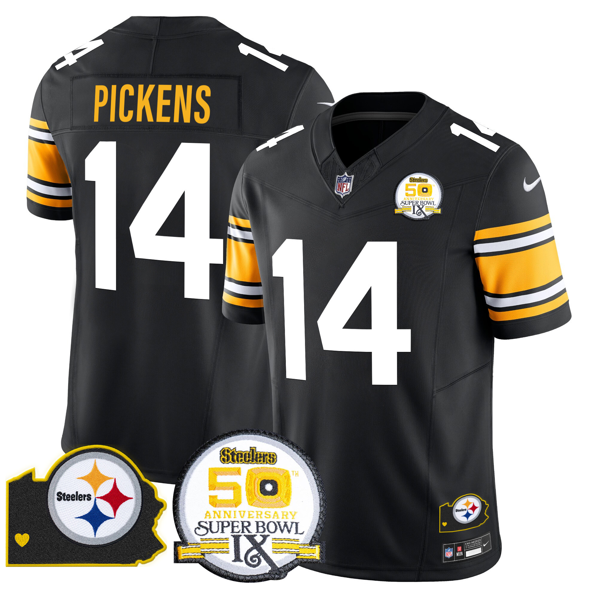 Men's Pittsburgh Steelers 50th Anniversary Of Super Bowl IX & Map Patch Vapor Limited Jersey - All Stitched - Image 3