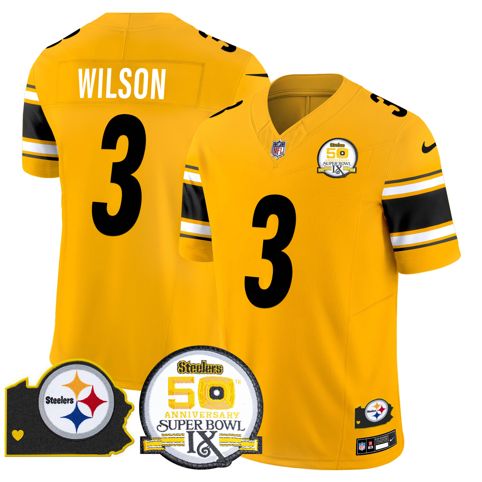 Men's Pittsburgh Steelers 50th Anniversary Of Super Bowl IX & Map Patch Vapor Limited Jersey - All Stitched - Image 45