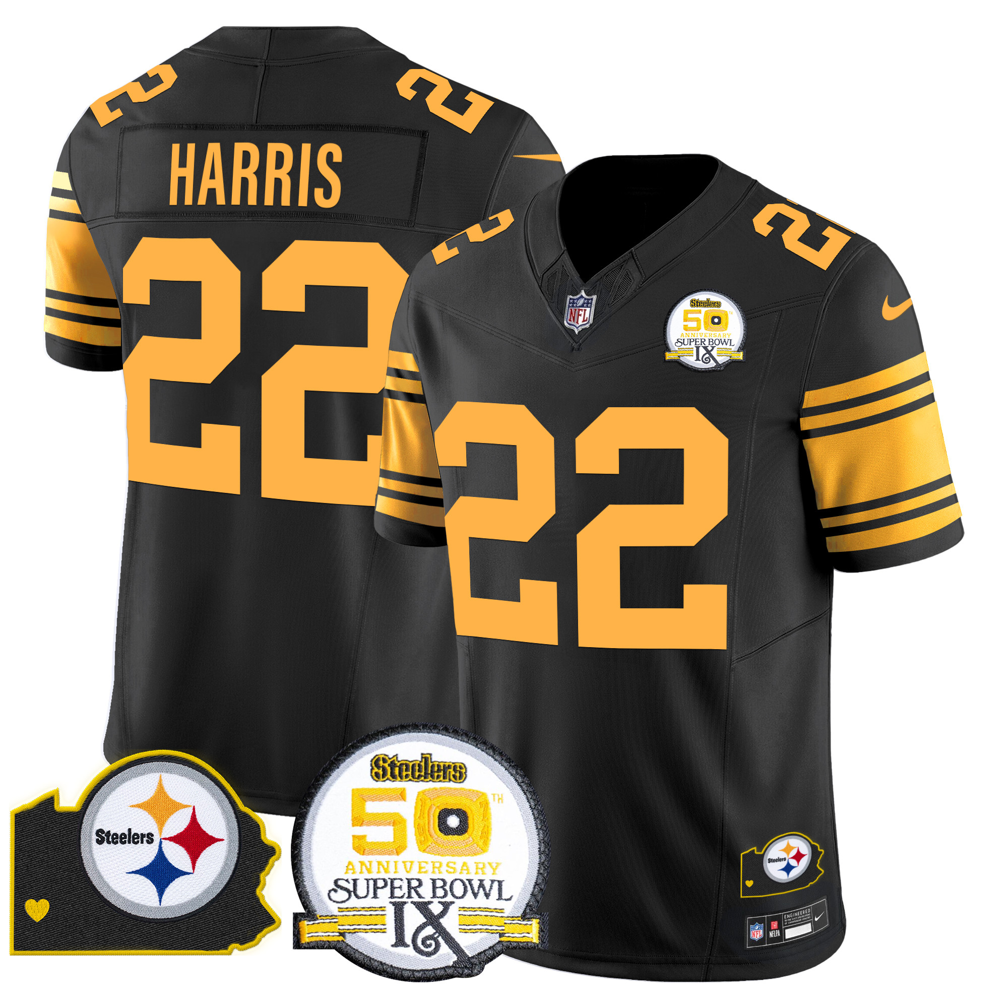 Men's Pittsburgh Steelers 50th Anniversary Of Super Bowl IX & Map Patch Vapor Limited Jersey - All Stitched - Image 49
