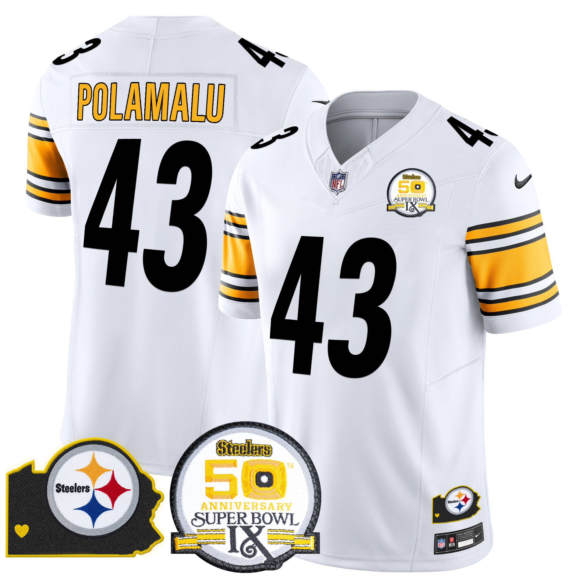 Men's Pittsburgh Steelers 50th Anniversary Of Super Bowl IX & Map Patch Vapor Limited Jersey - All Stitched - Image 32