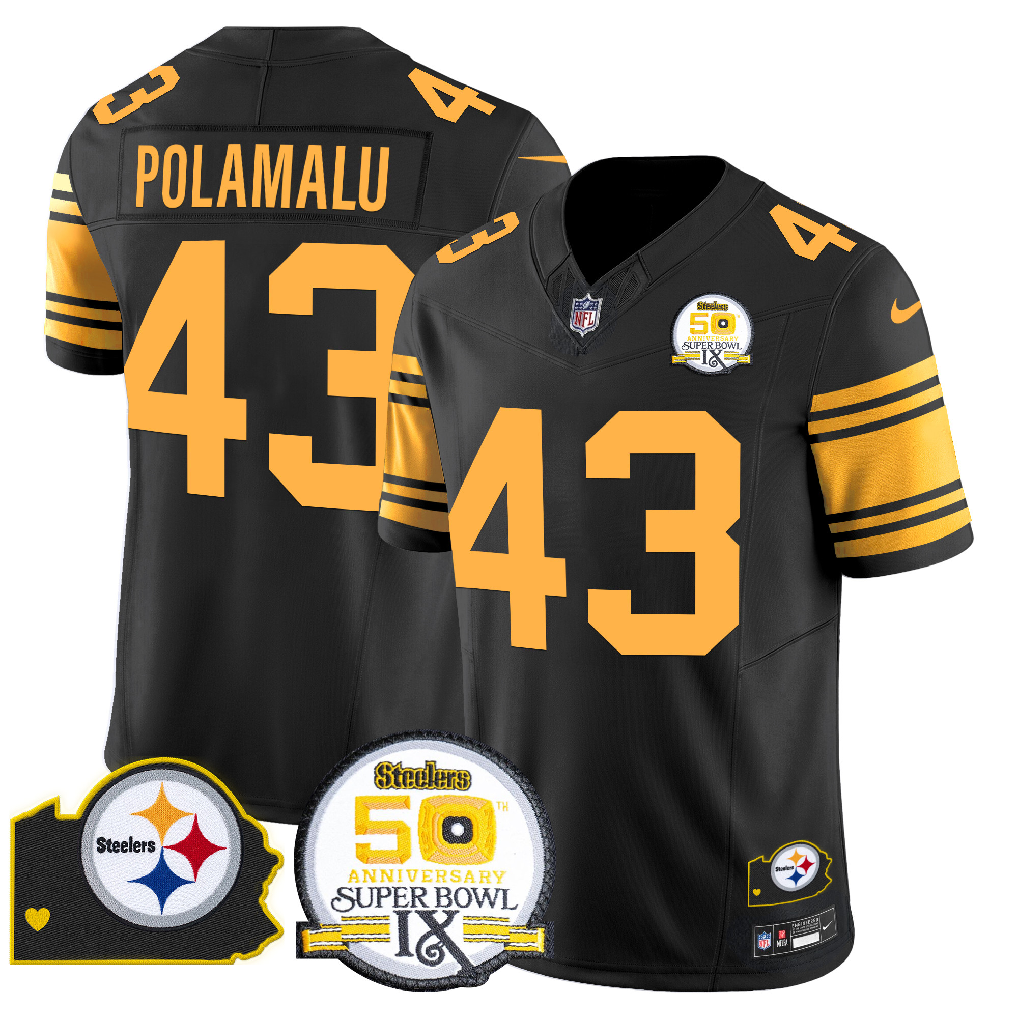 Men's Pittsburgh Steelers 50th Anniversary Of Super Bowl IX & Map Patch Vapor Limited Jersey - All Stitched - Image 50