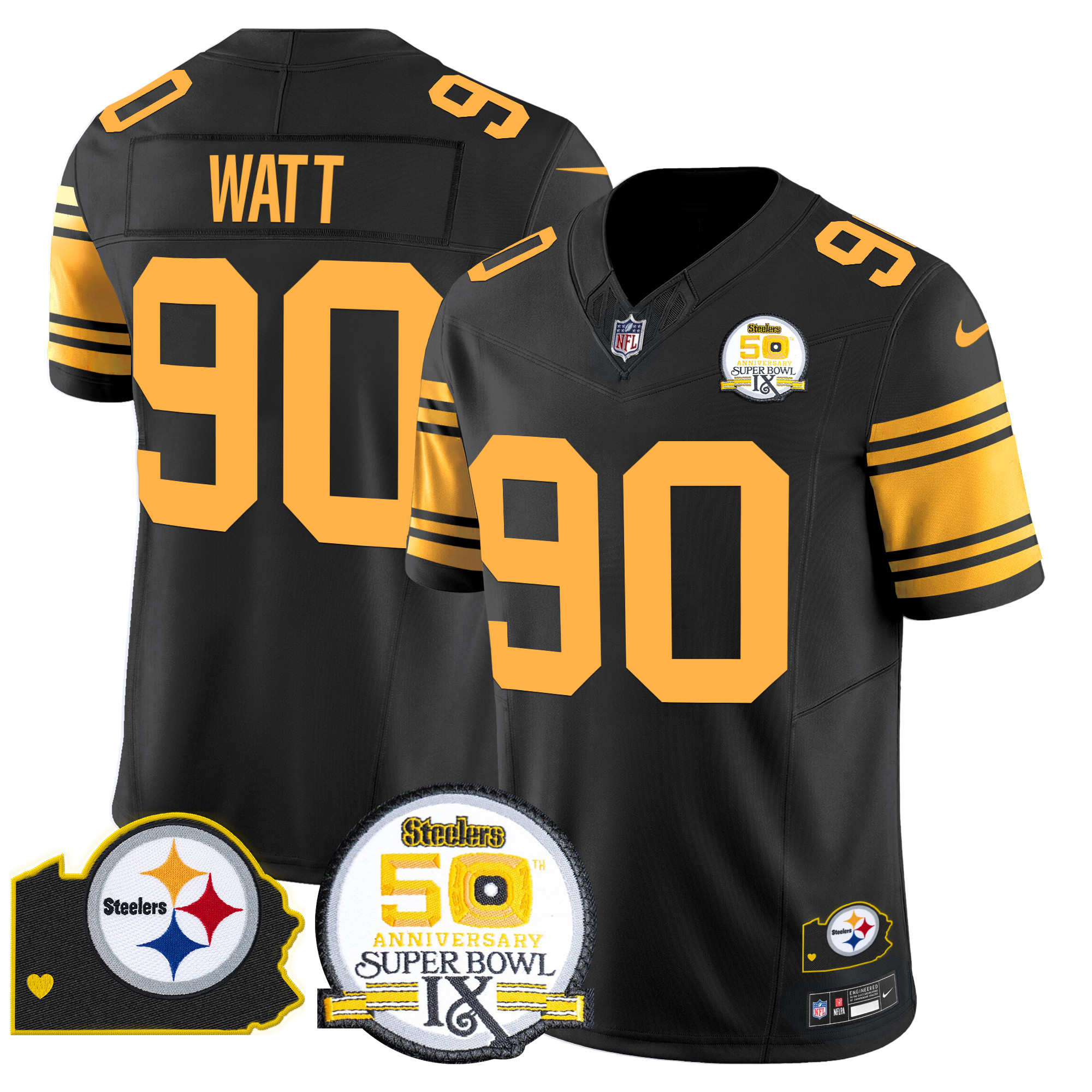 Men's Pittsburgh Steelers 50th Anniversary Of Super Bowl IX & Map Patch Vapor Limited Jersey - All Stitched - Image 47