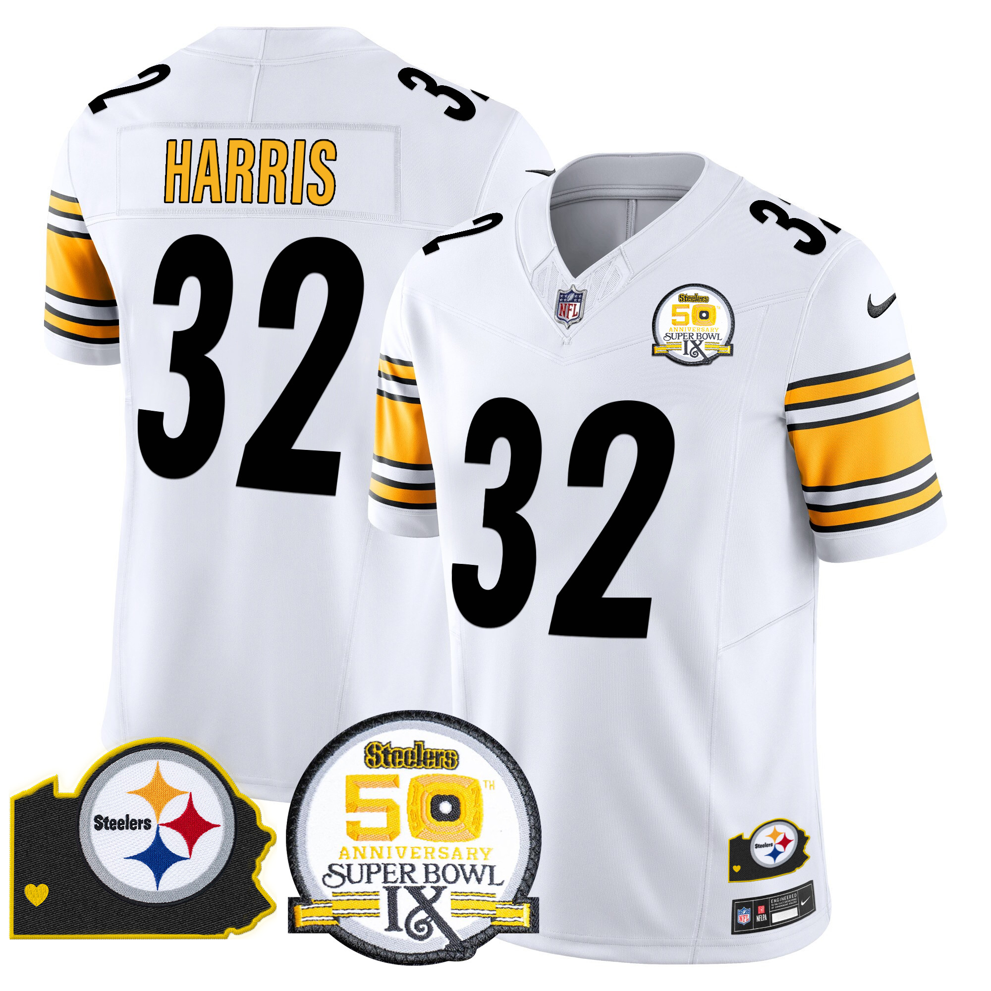 Men's Pittsburgh Steelers 50th Anniversary Of Super Bowl IX & Map Patch Vapor Limited Jersey - All Stitched - Image 34