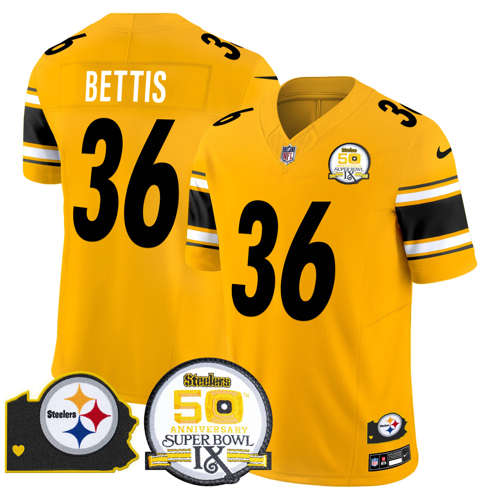 Men's Pittsburgh Steelers 50th Anniversary Of Super Bowl IX & Map Patch Vapor Limited Jersey - All Stitched - Image 44