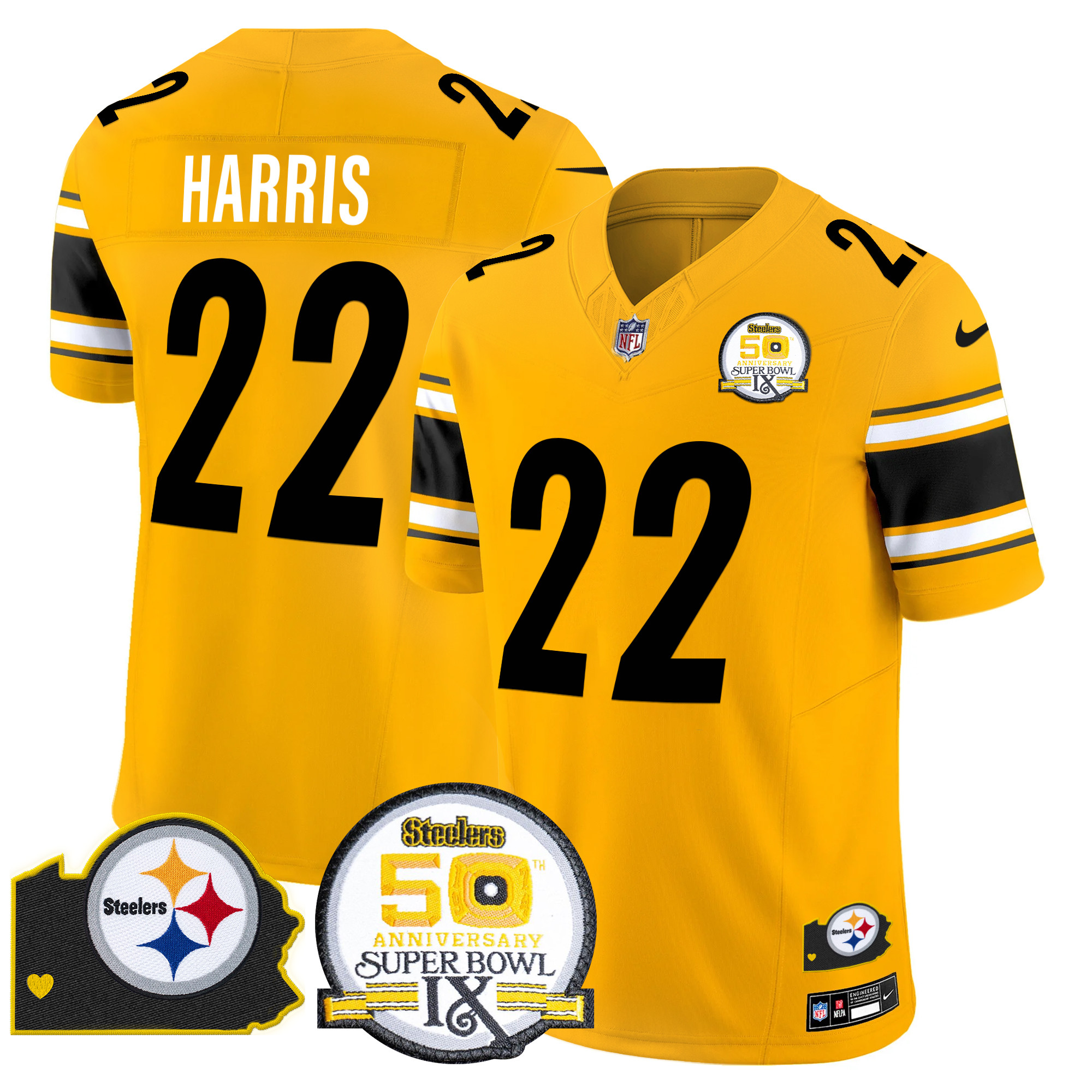 Men's Pittsburgh Steelers 50th Anniversary Of Super Bowl IX & Map Patch Vapor Limited Jersey - All Stitched - Image 40