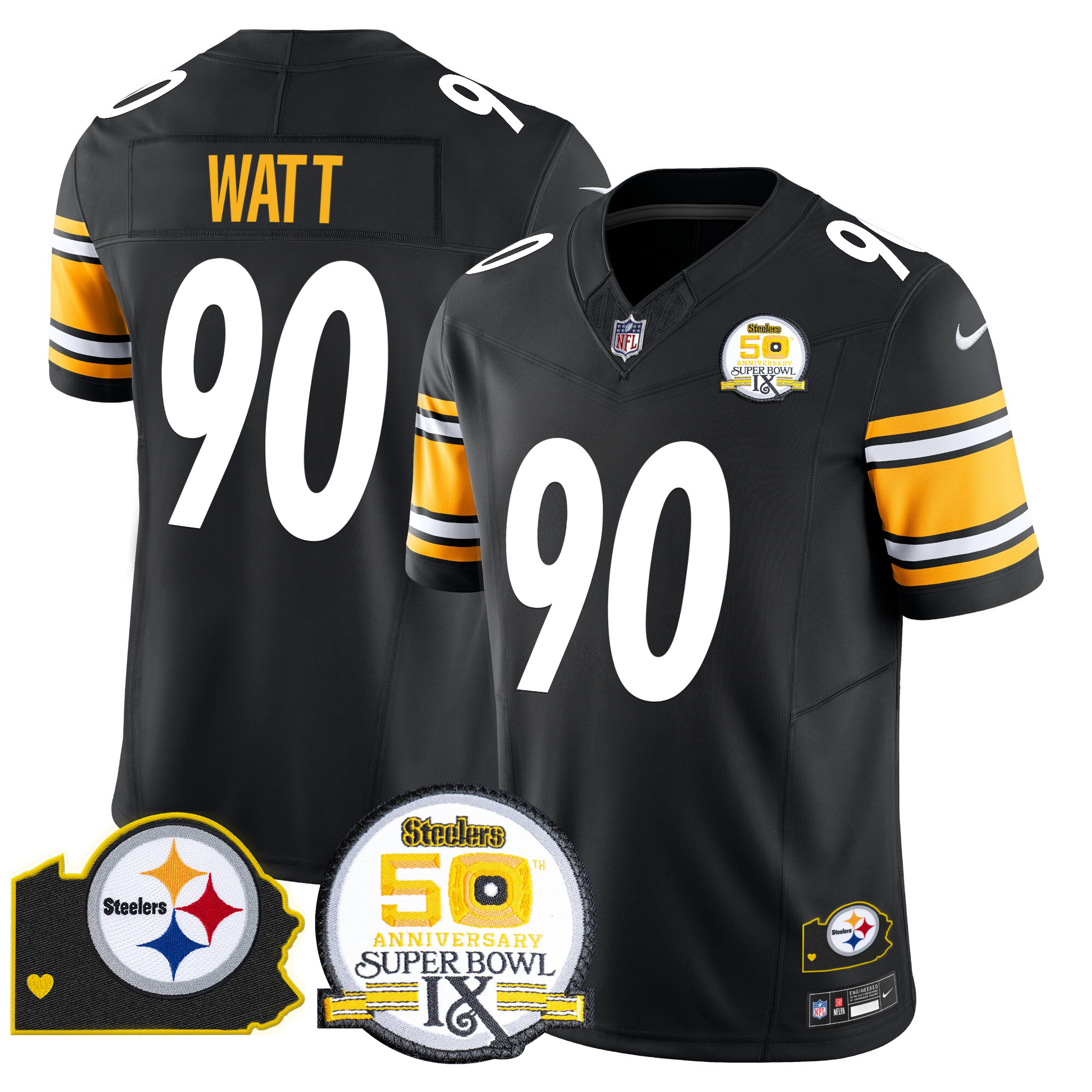 Men's Pittsburgh Steelers 50th Anniversary Of Super Bowl IX & Map Patch Vapor Limited Jersey - All Stitched - Image 20
