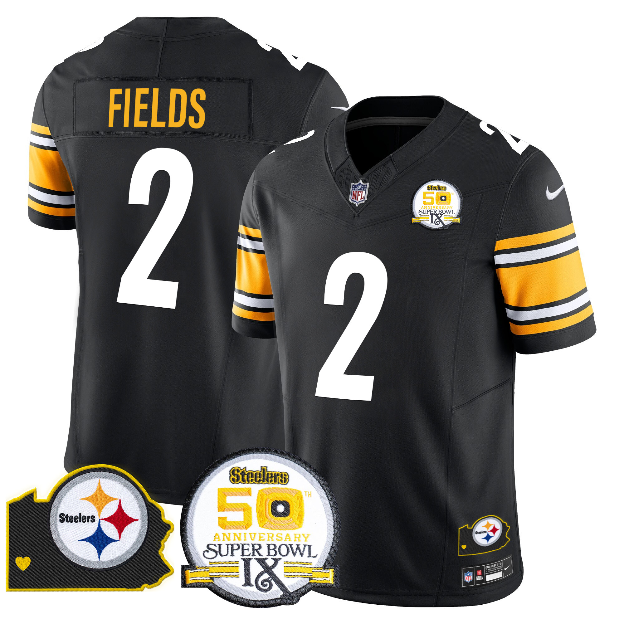 Men's Pittsburgh Steelers 50th Anniversary Of Super Bowl IX & Map Patch Vapor Limited Jersey - All Stitched - Image 19