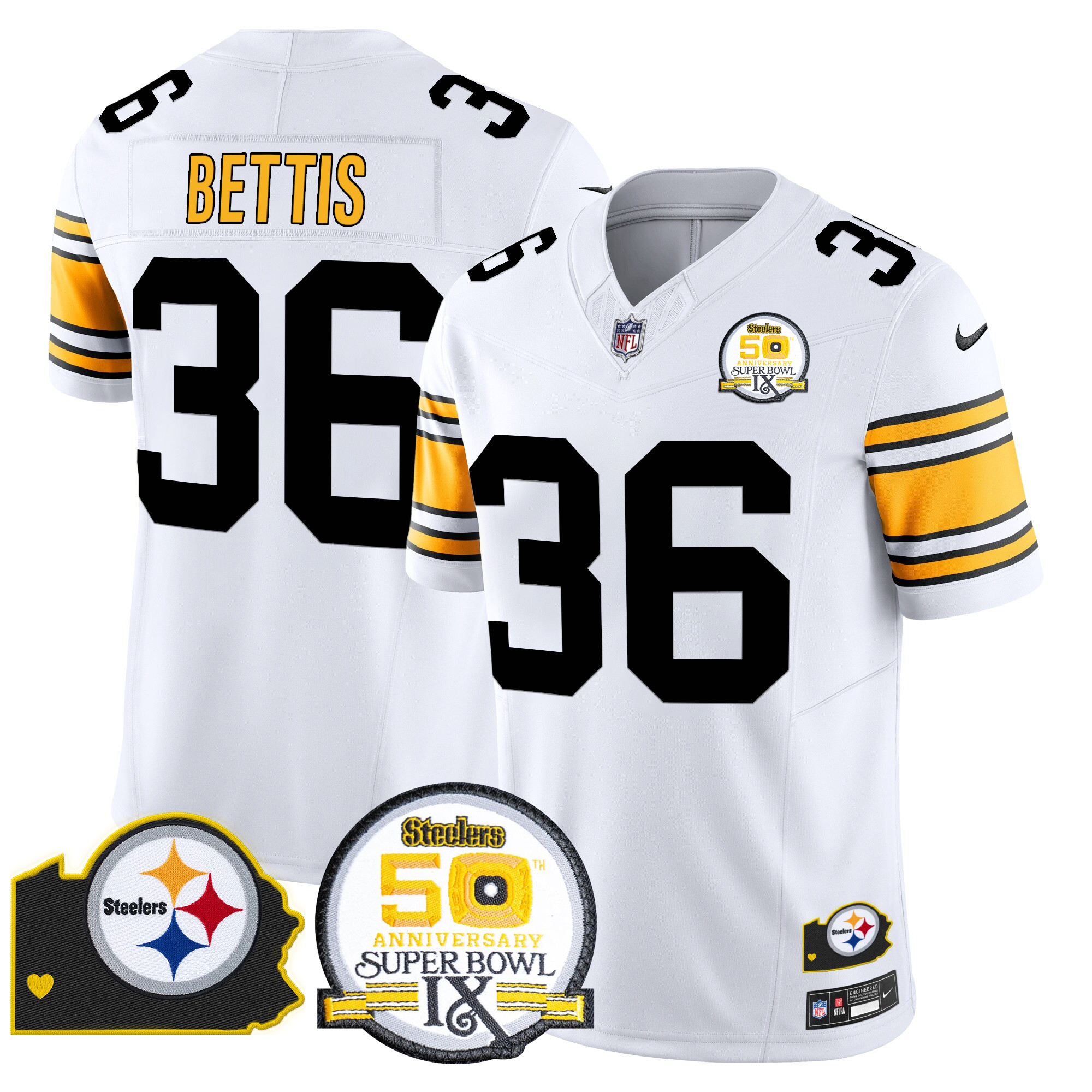 Men's Pittsburgh Steelers 50th Anniversary Of Super Bowl IX & Map Patch Vapor Limited Jersey - All Stitched - Image 17