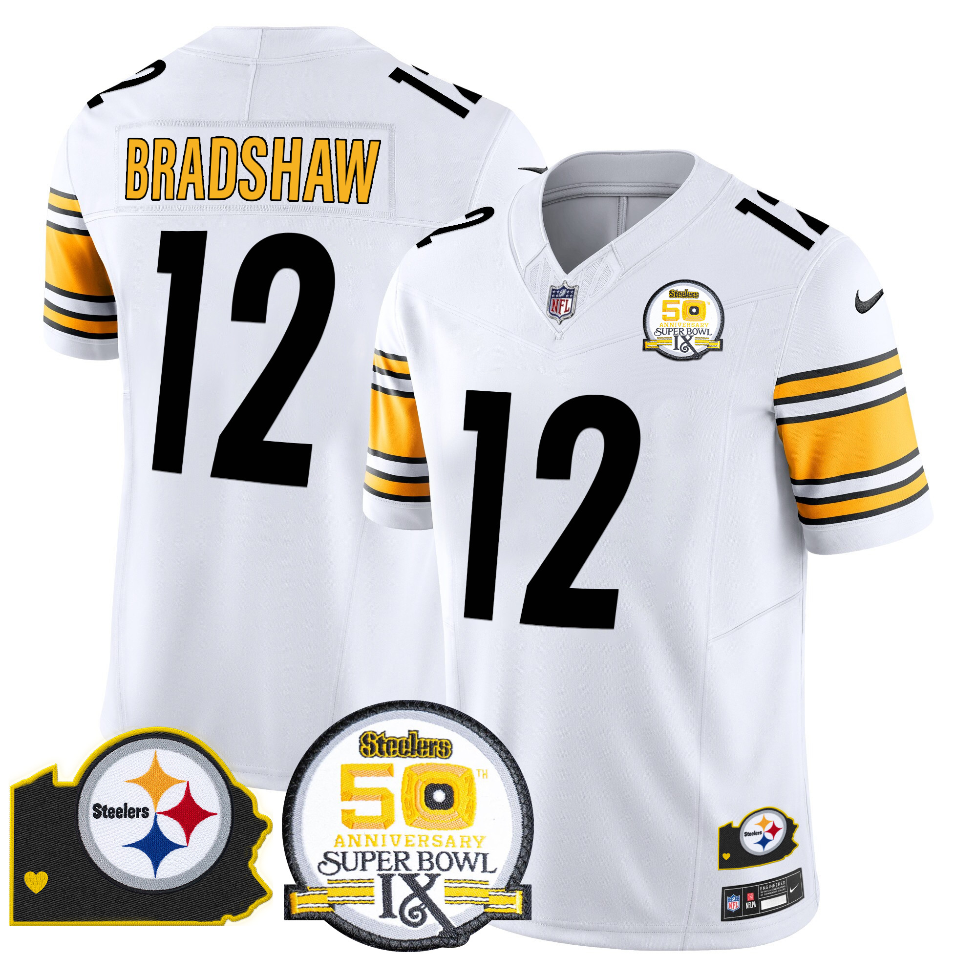 Men's Pittsburgh Steelers 50th Anniversary Of Super Bowl IX & Map Patch Vapor Limited Jersey - All Stitched - Image 33