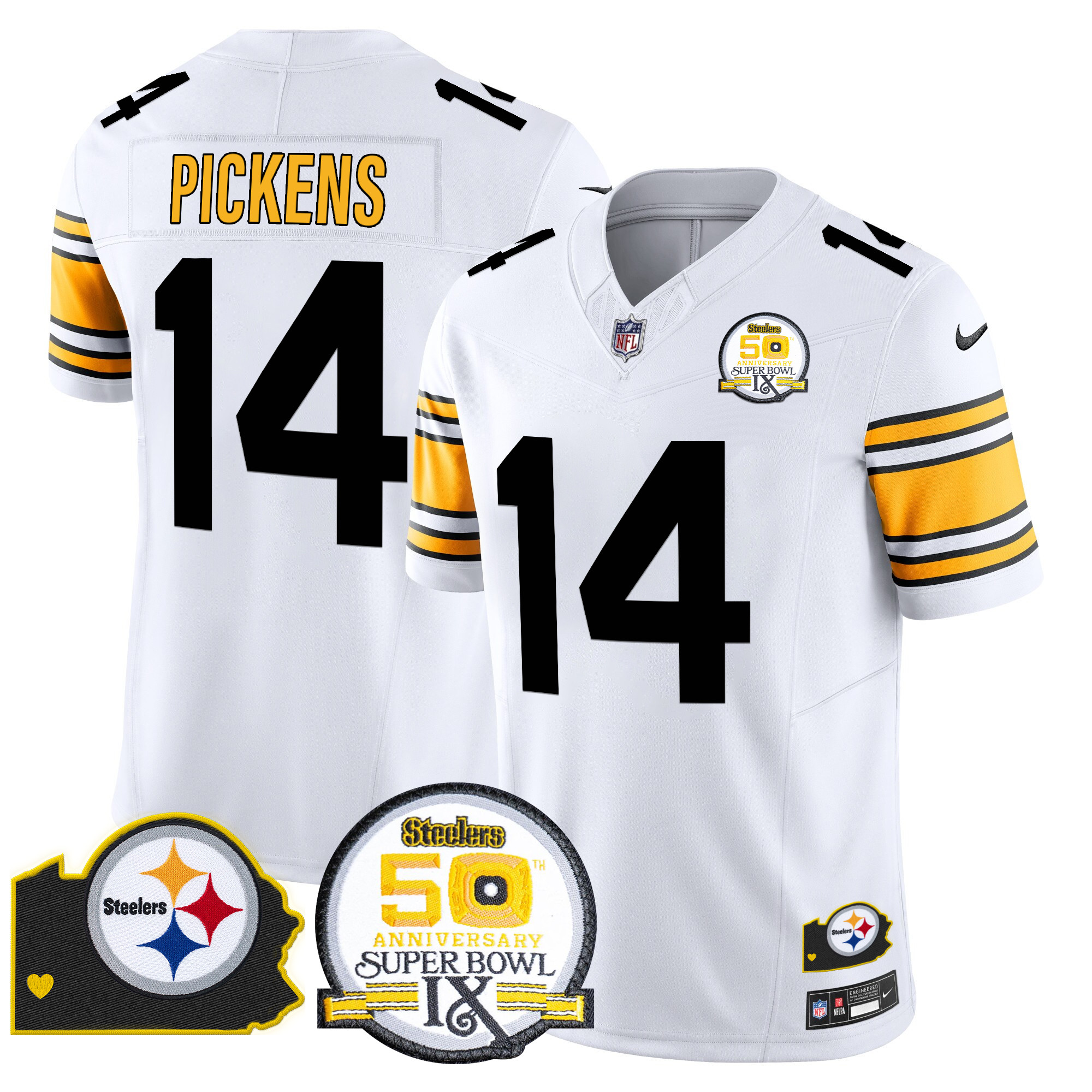 Men's Pittsburgh Steelers 50th Anniversary Of Super Bowl IX & Map Patch Vapor Limited Jersey - All Stitched - Image 12
