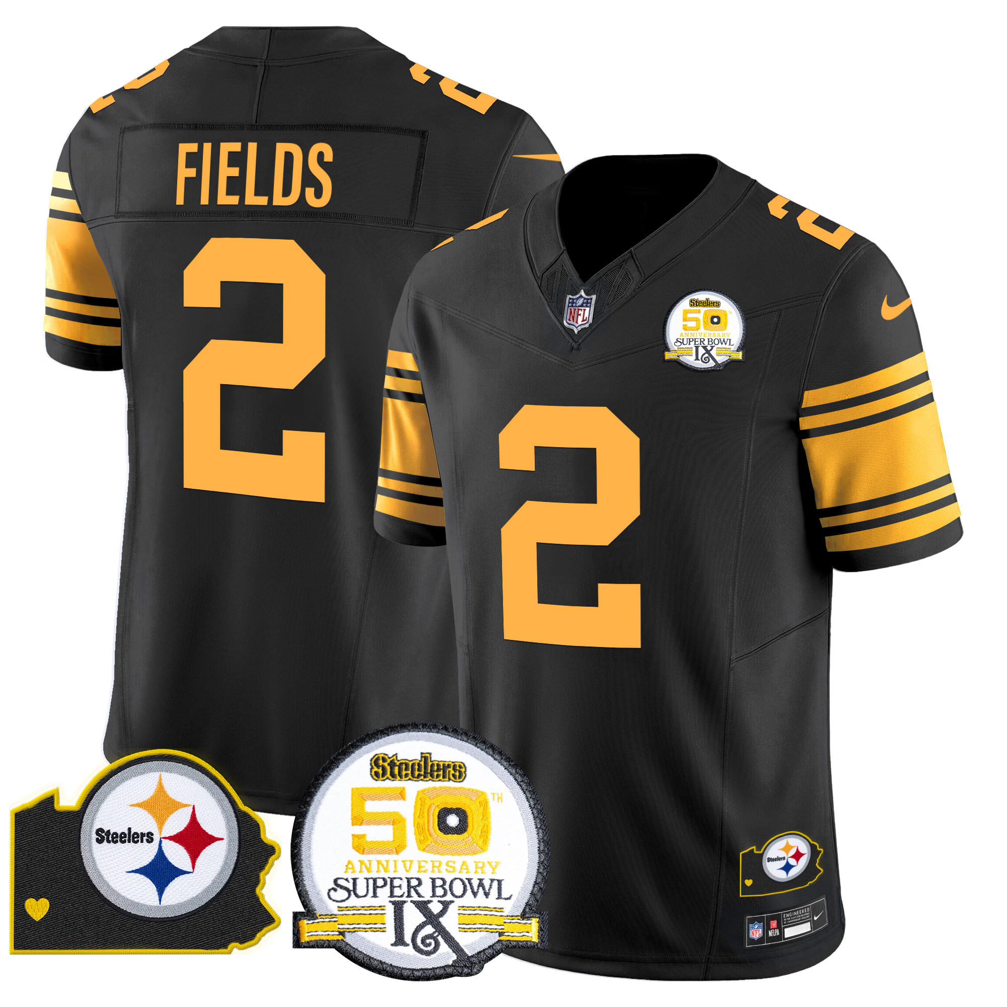 Men's Pittsburgh Steelers 50th Anniversary Of Super Bowl IX & Map Patch Vapor Limited Jersey - All Stitched - Image 46