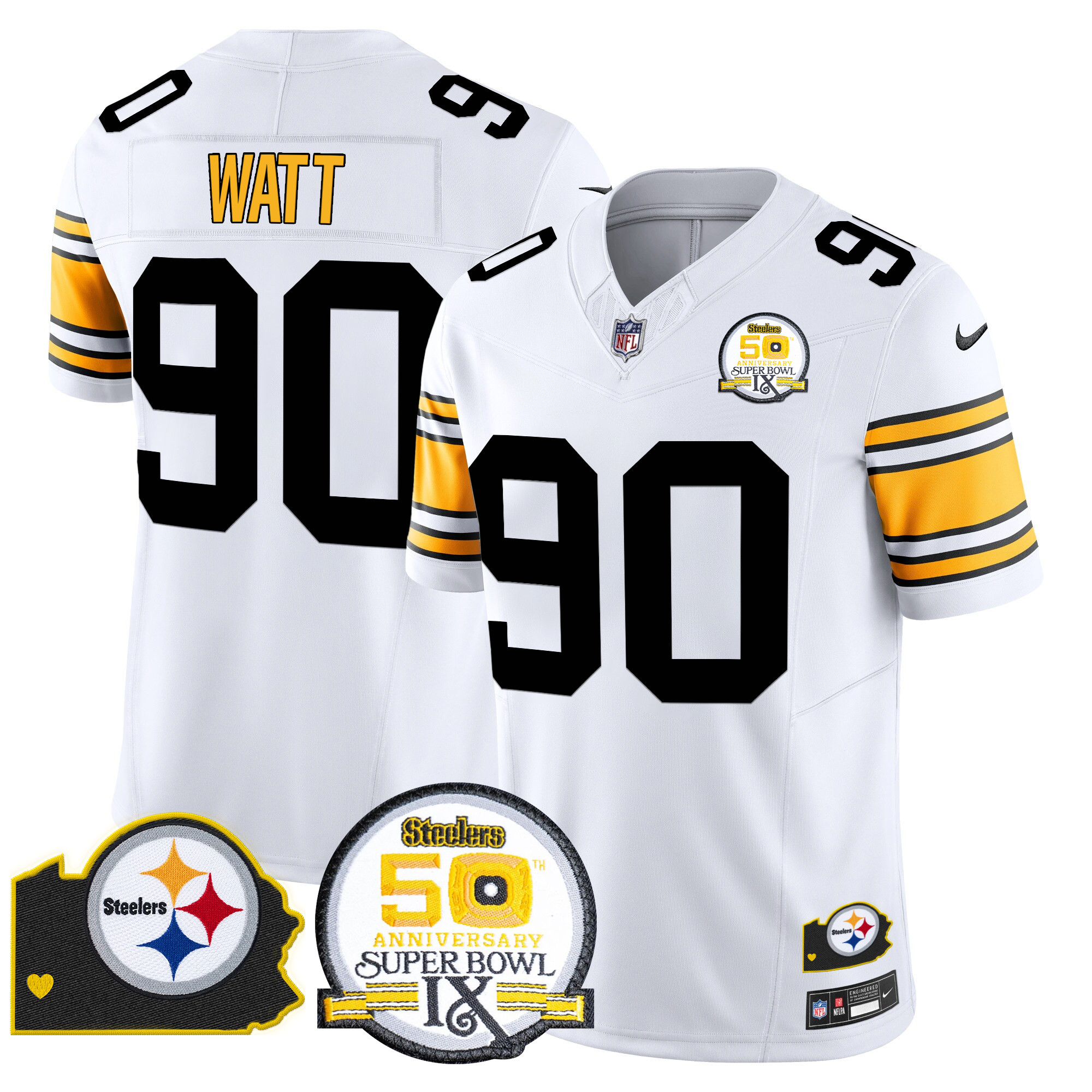 Men's Pittsburgh Steelers 50th Anniversary Of Super Bowl IX & Map Patch Vapor Limited Jersey - All Stitched - Image 11